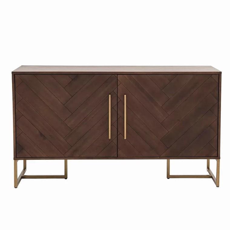 PAUL Herringbone Acacia Solid Wood Sideboard Cabinet - Rustic Farmhouse Buffet Storage for Dining Room, Living Room & Entryway