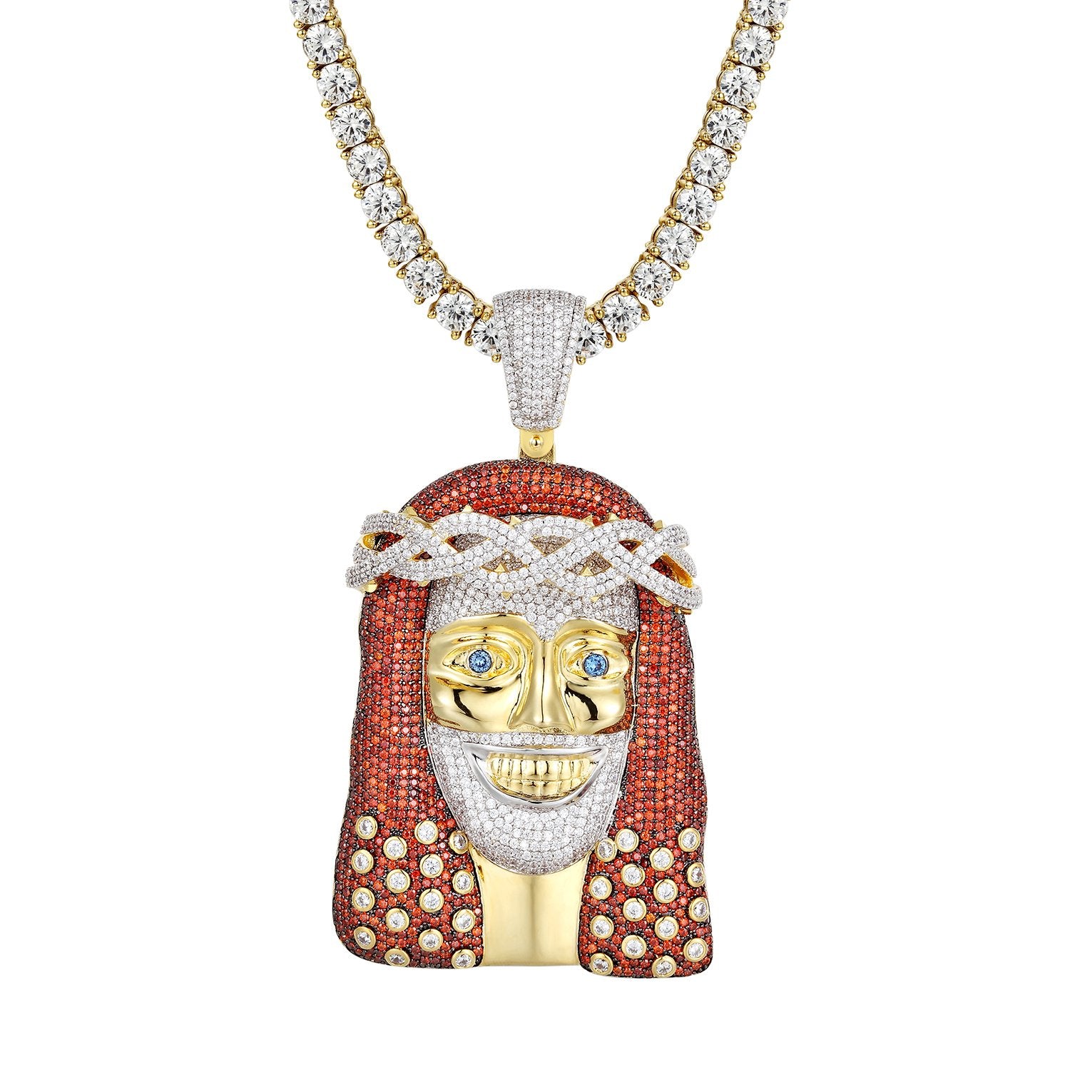 14K Gold Plated Jesus Face Pendant Necklace - Religious Cross Pendant for Women & Men - Perfect for Church, Baptism, Confirmation & Daily Faith Jewelry