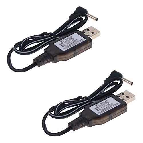 Heyiarbeit 2Pcs 3.5mm Elbow USB Charging Cable & Power Adapter for RC Car Ni-MH/Ni-CD Batteries (6V, Black) - Fast Charging Solution for Remote Control Toys, Drones, and Hobby Vehicles