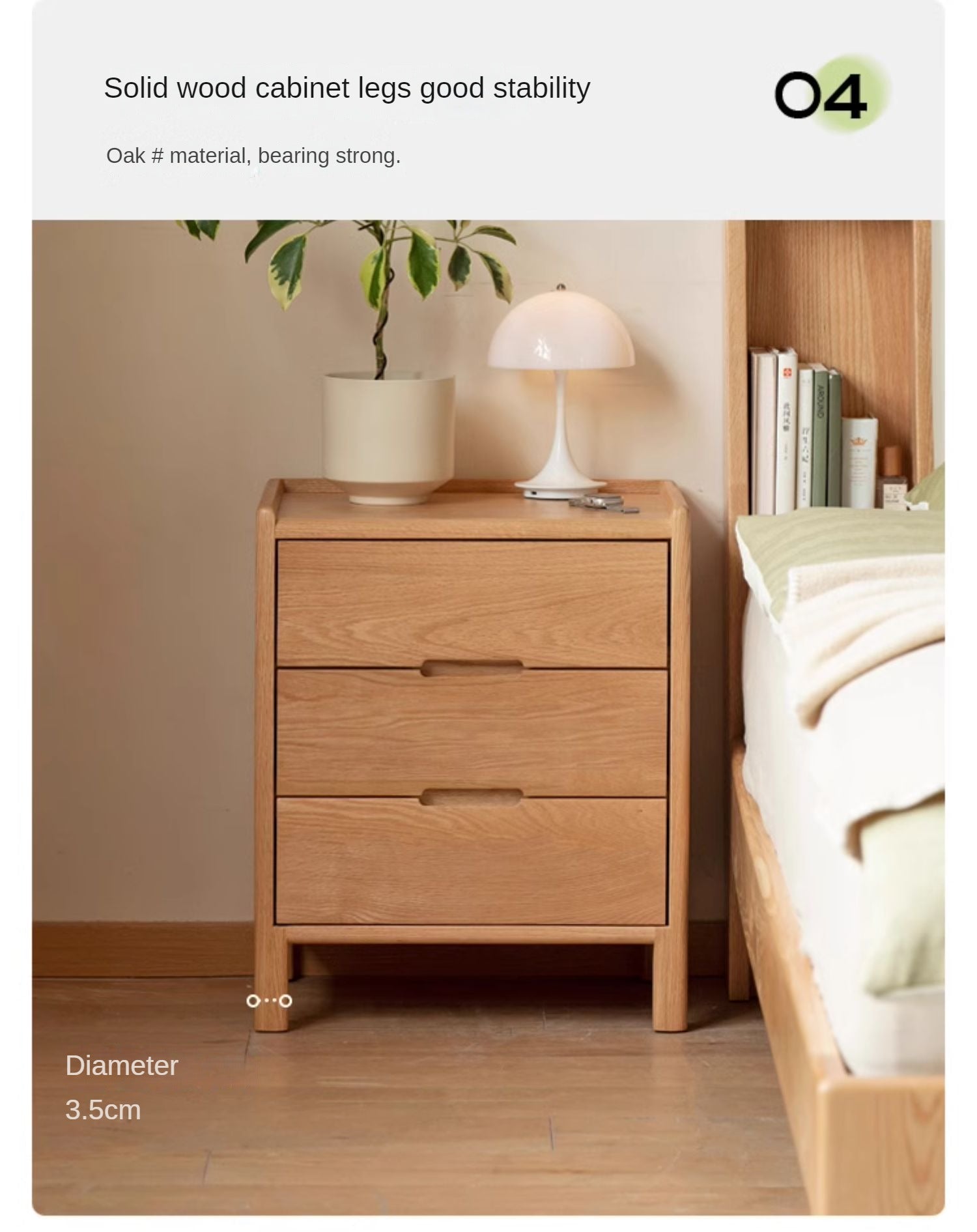 Solid Oak Wood Nightstand - Modern Nordic Style Bedside Table for Bedroom, Living Room, or Office