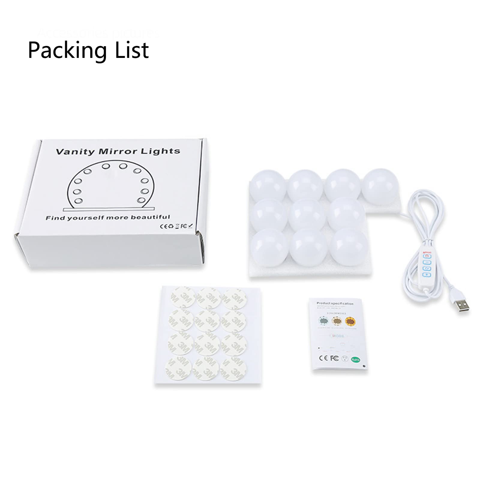 Hollywood Vanity Light Kit - 10 Dimmable LED Bulbs, 3 Color Modes for Bathroom Mirror Lighting
