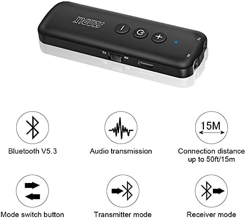 Bluetooth 5.3 Transmitter and Receiver - 3-in-1 Wireless Audio Adapter with 3.5mm AUX for TV, PC, Car, Headphones | Home & Office Stereo System | Perfect for Streaming, Gaming & Hands-Free Calls (Black)