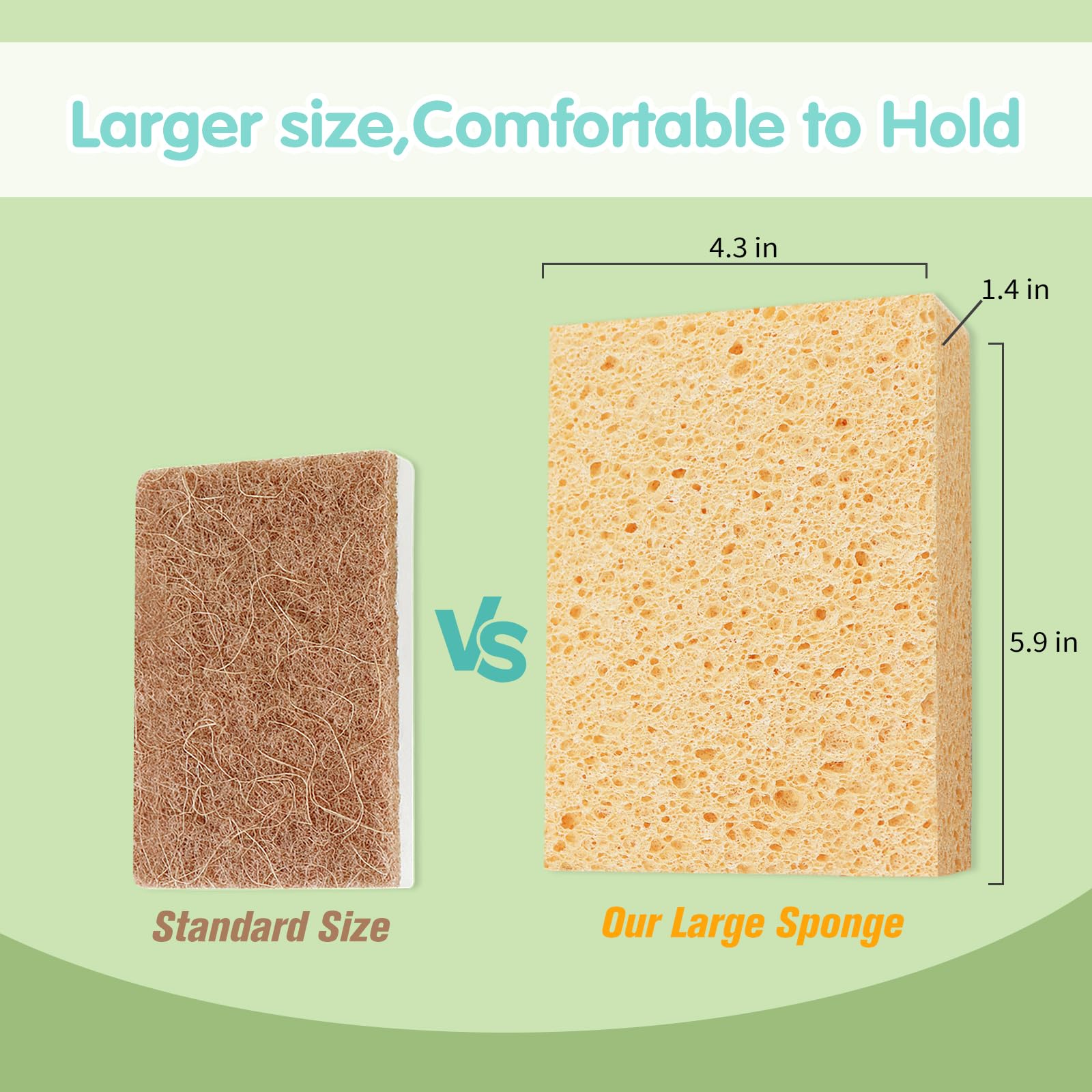 2 Pack Extra Large Kitchen Sponges - Reusable & Biodegradable Cellulose Sponges for Washing Dishes, Non-Scratch Heavy Duty Cleaning Sponges for Kitchen, Bathroom, Countertops & Household Cleaning | Eco-Friendly & Super Absorbent