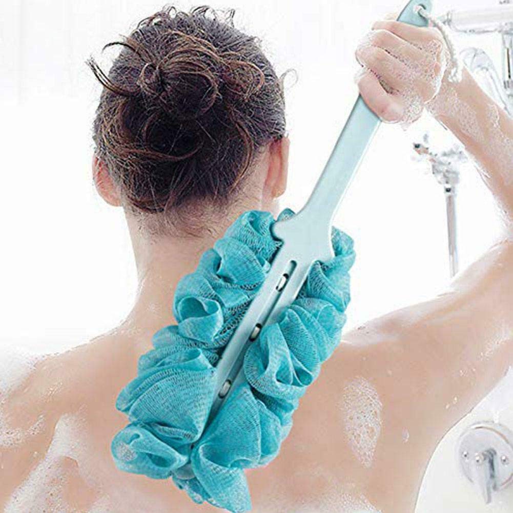 BlueFinger Loofah Back Scrubber with Long Handle - Soft Nylon Mesh Bath Sponge & Shower Brush Set, Exfoliating Body Scrubber for Deep Cleansing (Mix Colors) - Perfect for Back Washing, Exfoliation & Relaxing Spa Experience at Home
