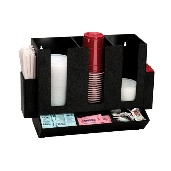 Dispense Rite HLCO 3BT Cup, Lid, Straw and Condiment Organizer - Stackable Drinkware Storage for Restaurants, Cafes & Home Kitchen Organization
