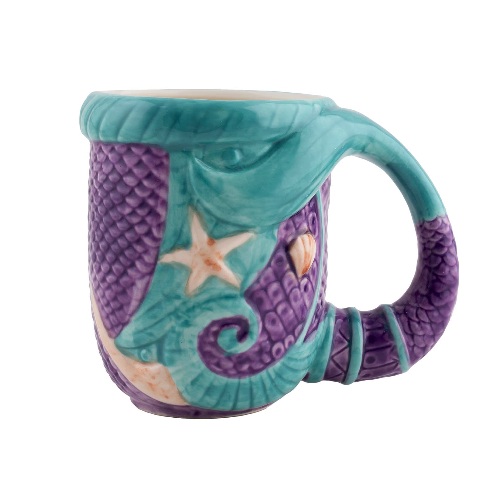 BarConic® Tiki Mermaid Tail Mug - 16 oz Ceramic Tropical Drinkware for Cocktails, Juice & Iced Coffee - Perfect for Beach Parties, Luau Themed Events & Summer Decor