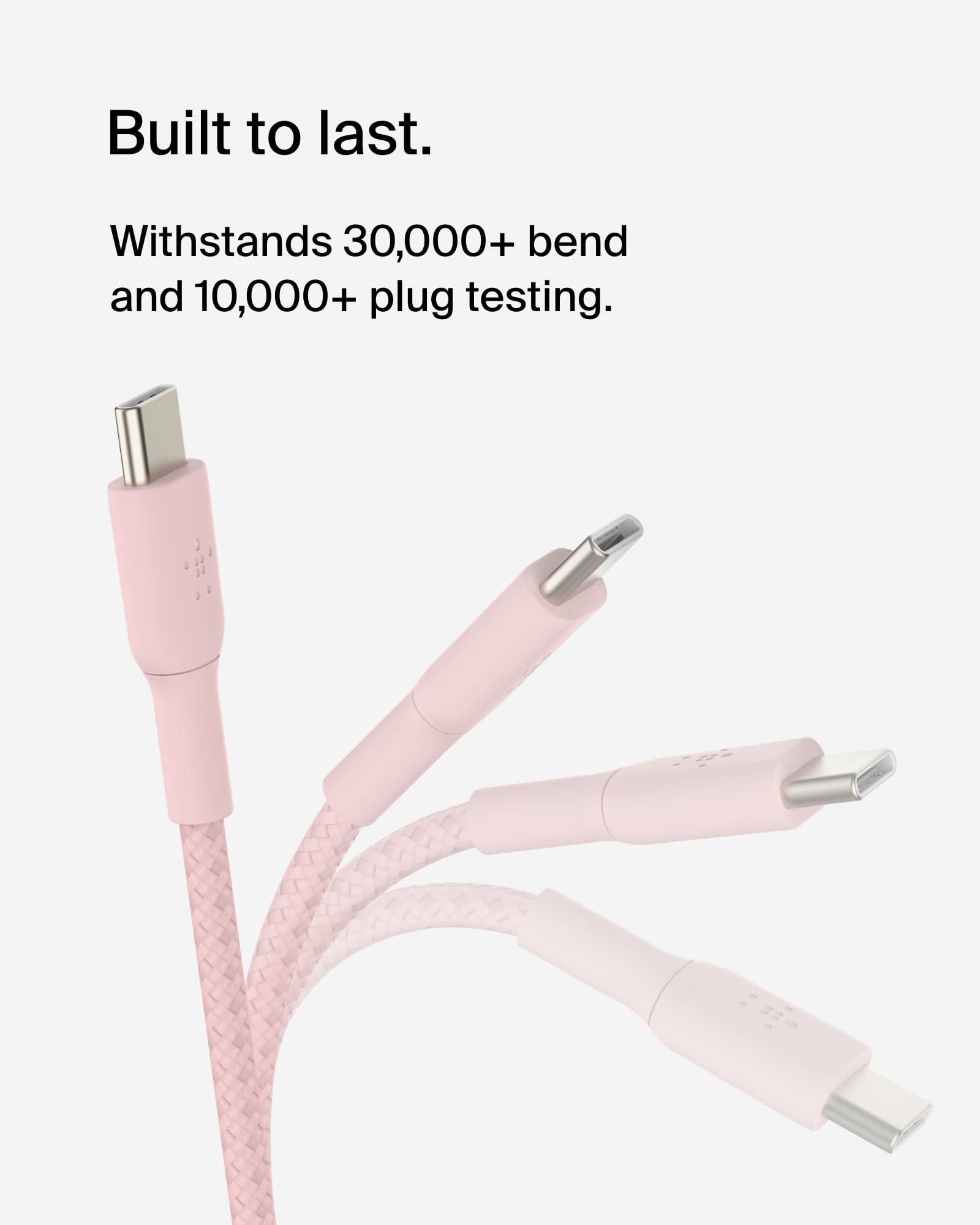 Belkin BoostCharge 2M/6.6ft Braided USB-C to USB-C Fast Charging Cable - Compatible with iPhone 16 Series, Samsung Galaxy S25/S24, Google Pixel 9/8, iPad Pro & More Devices - Durable Pink Charger Cord for Home, Office & Travel