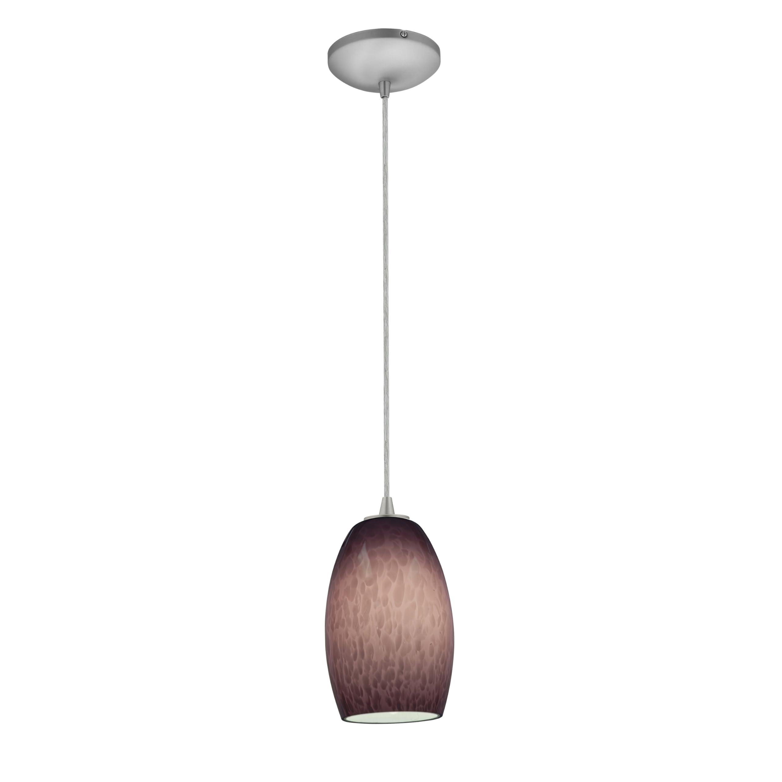 Chianti Glass Pendant Light Fixture - 1-Light Brushed Steel Ceiling Hanging Lamp with Purple Cloud Glass Shade - Perfect for Kitchen Island, Dining Room or Bar Lighting