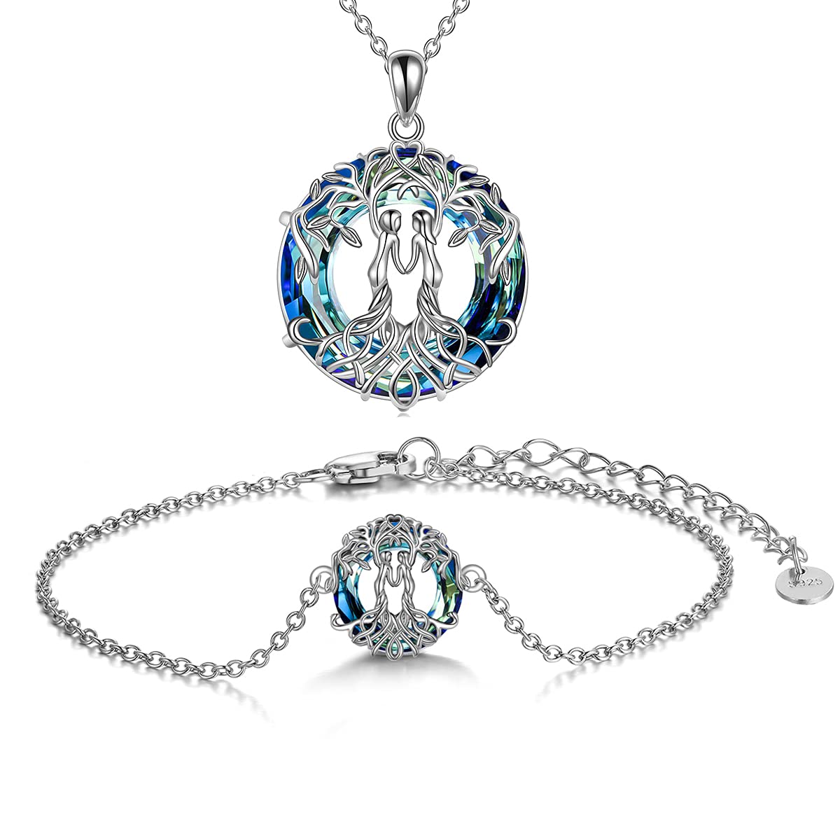 YFN Sterling Silver Tree of Life Sister Necklace & Crystal Bracelet Jewelry Set - Meaningful Birthday Gift for Sisters | Perfect for Anniversaries, Christmas & Sister Appreciation Gifts