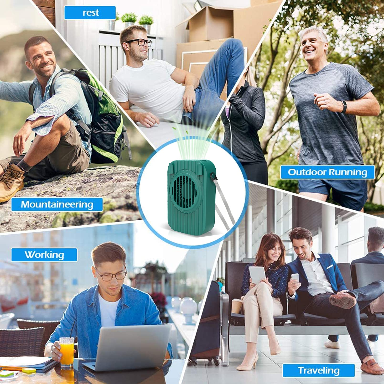 3 in 1 Rechargeable USB Waist Fan, Necklace Fan & Desk Fan - 3 Speed Adjustable Hands-Free Wearable Cooling Fan for Women, Men & Kids - Perfect for Outdoor Travel, Office, Sports & Summer Activities