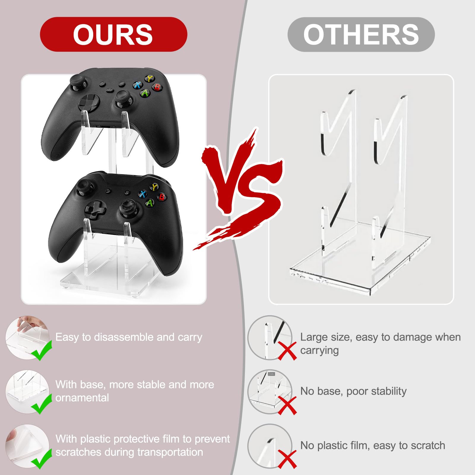 YIBEICO 2-Tier Universal Controller Stand for Xbox Series X/S, PS5, PS4, Switch, Nintendo, Steam Deck - Clear Gaming Controller Organizer for Desktop & Console Gaming Setup - Perfect for Gaming Room Organization & Display