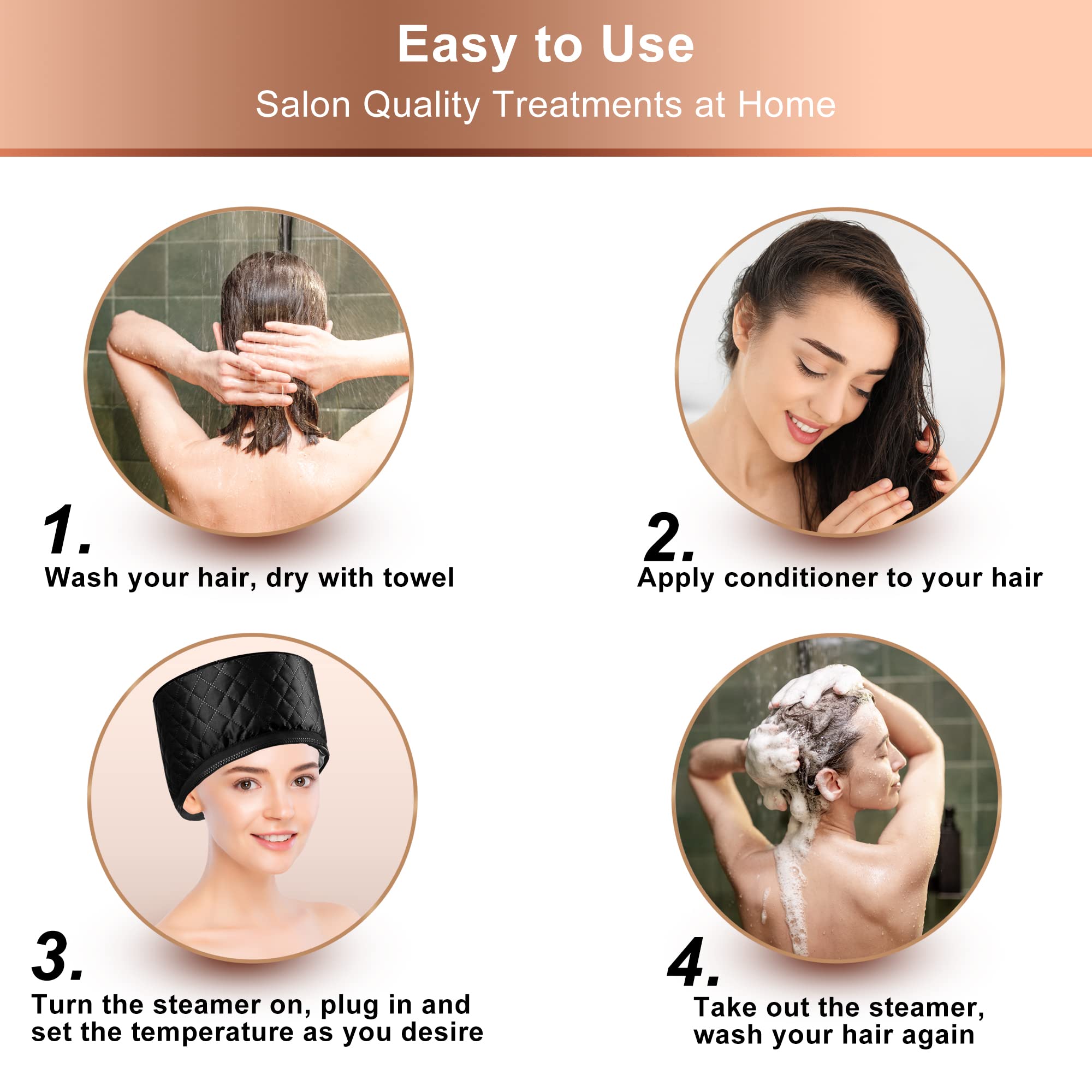 **Ingeware Electric Heat Cap for Deep Conditioning - Thermal Hair Steamer Cap for Natural Hair, Portable Home Hair Spa Treatment (Solid Black) - Perfect for At-Home Hair Care & Salon-Quality Results**