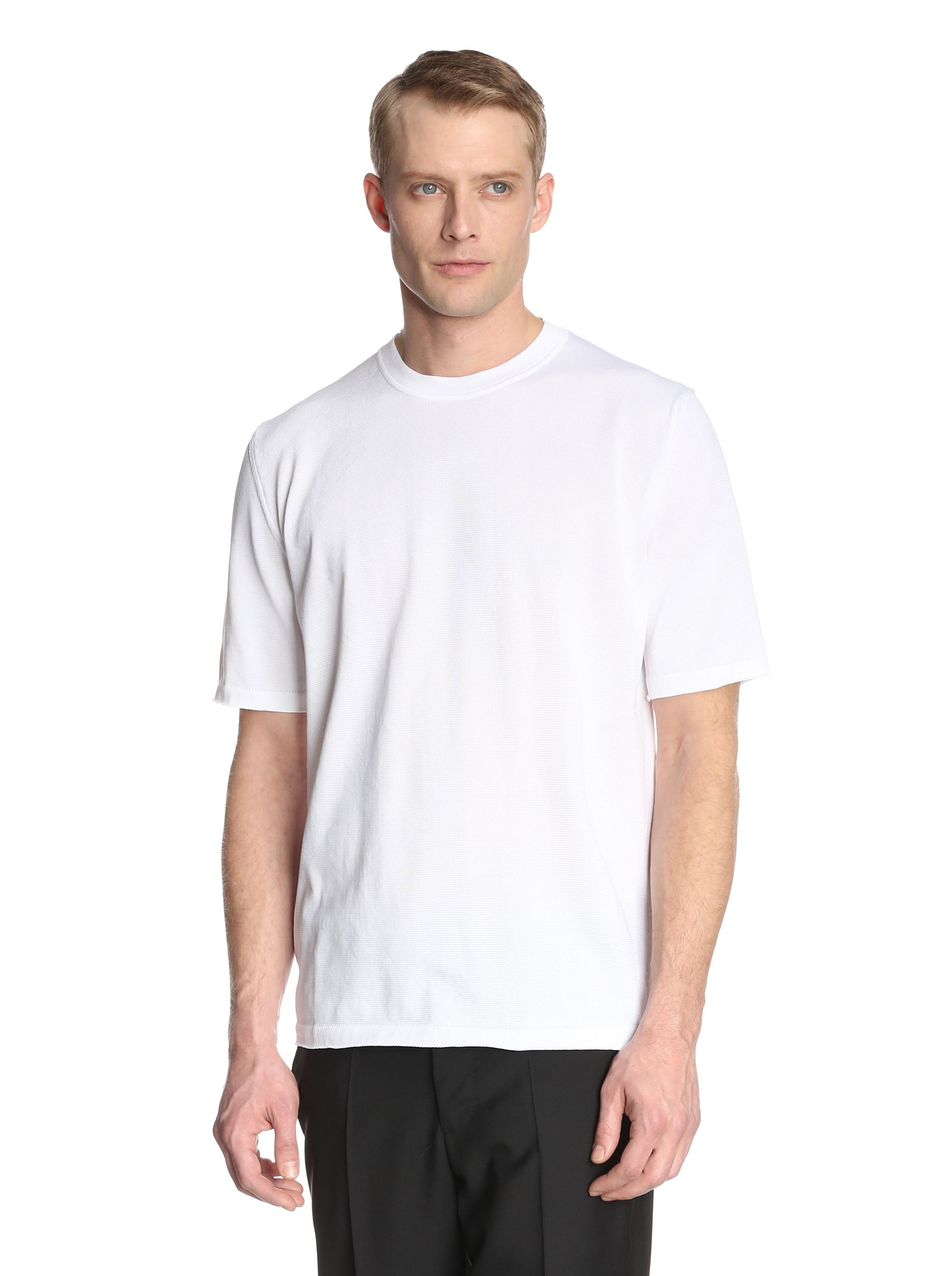 Jil Sander Men's Short Sleeve Knit Shirt - Premium Cotton Crew Neck T-Shirt for Men, White, Size 42 US - Perfect for Casual Wear, Office & Summer Outfits