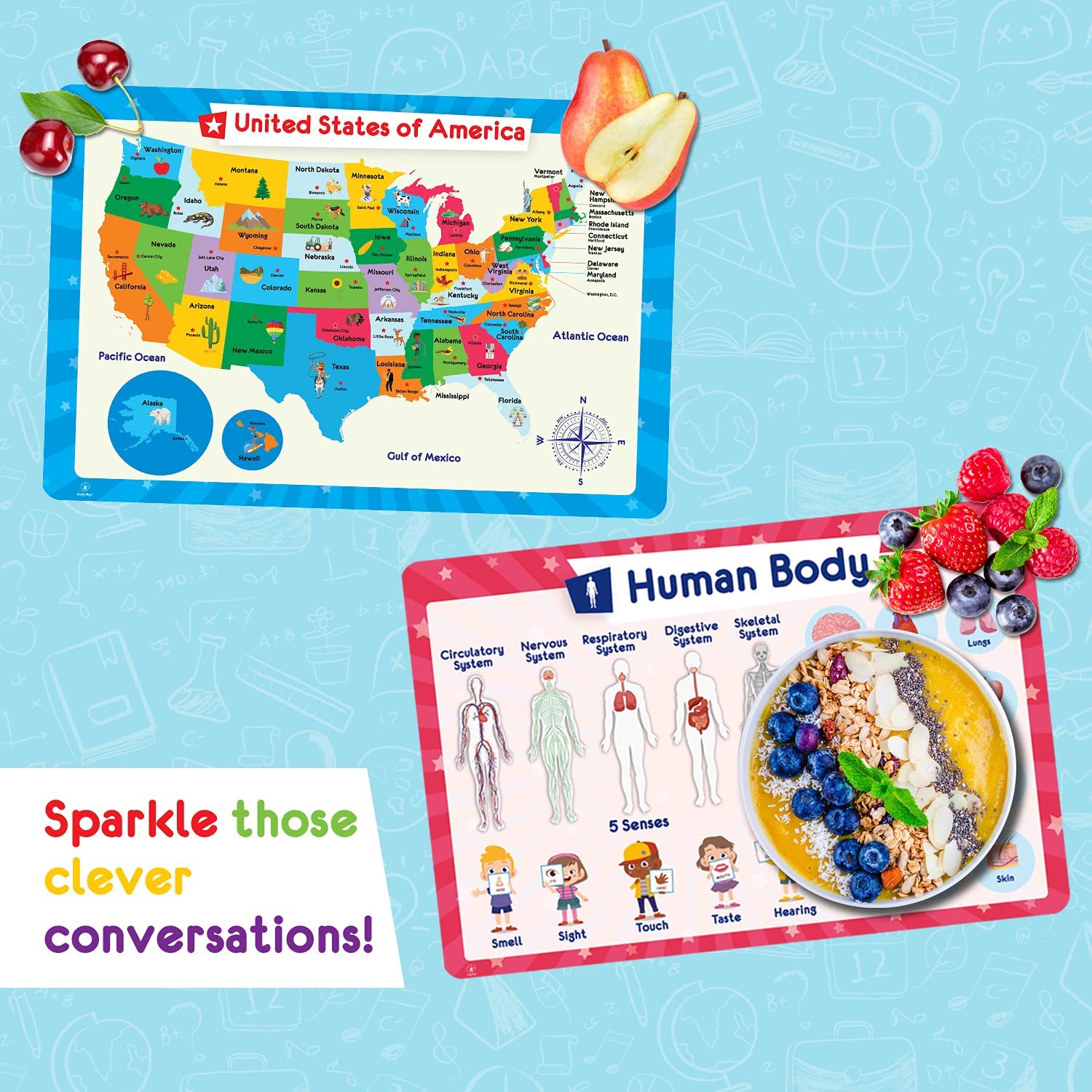 10 Kids Placemats - 2 Packs of 5 Simply Magic Non-Slip Placemats for Toddlers & Children | Waterproof & Washable for Dining Table, High Chair & Kitchen Use