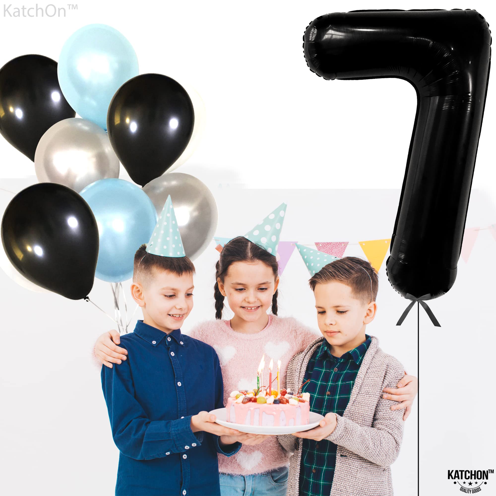 KatchOn 40 Inch Giant Number 7 Balloon - Black Birthday Party Decor for 7 Year Old Boys & Girls - Perfect for Birthday Celebrations, Photo Backdrops & Party Decorations