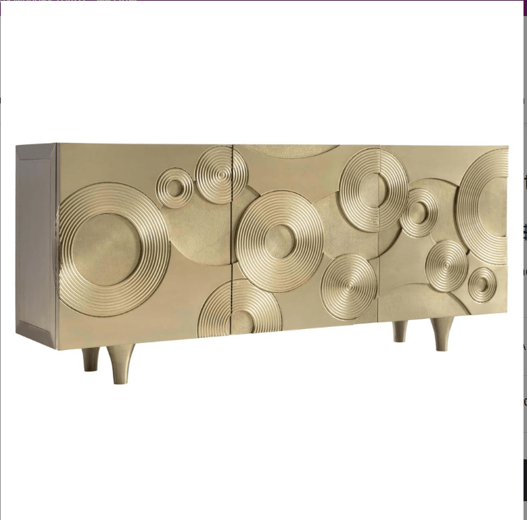 Vintage Handmade 3-Door Sideboard Buffet Credenza with Brass Metal Accents - Perfect for Dining Room Storage & Rustic Home Decor