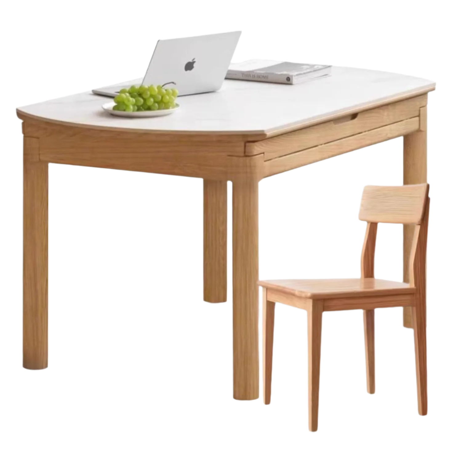 Solid Oak & Ash Wood Extendable Dining Table with Rock Plate - Perfect for Family Gatherings & Dinner Parties
