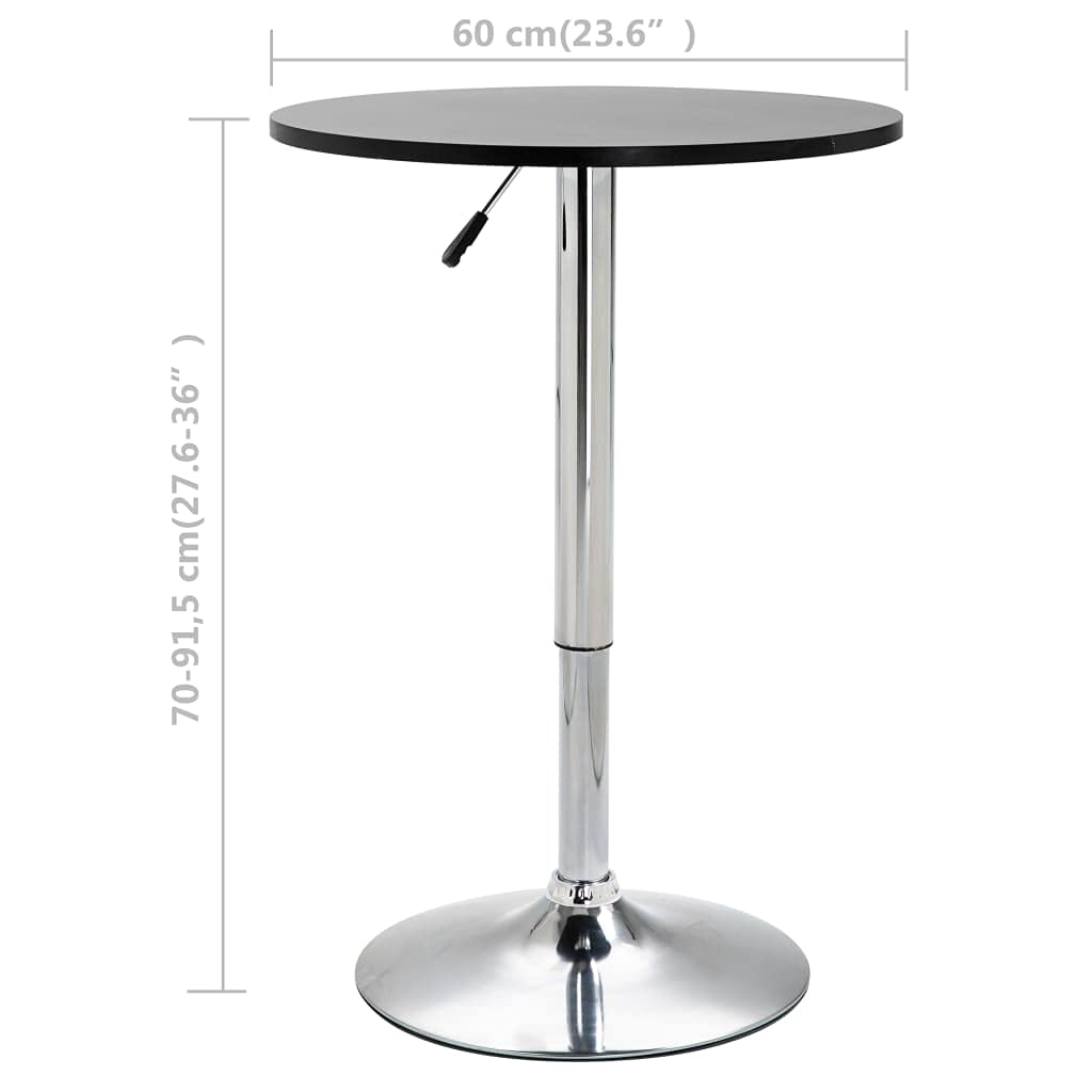 Adjustable Height Round Pub Bar Table with Silver Leg & Black MDF Top - Ø23.6