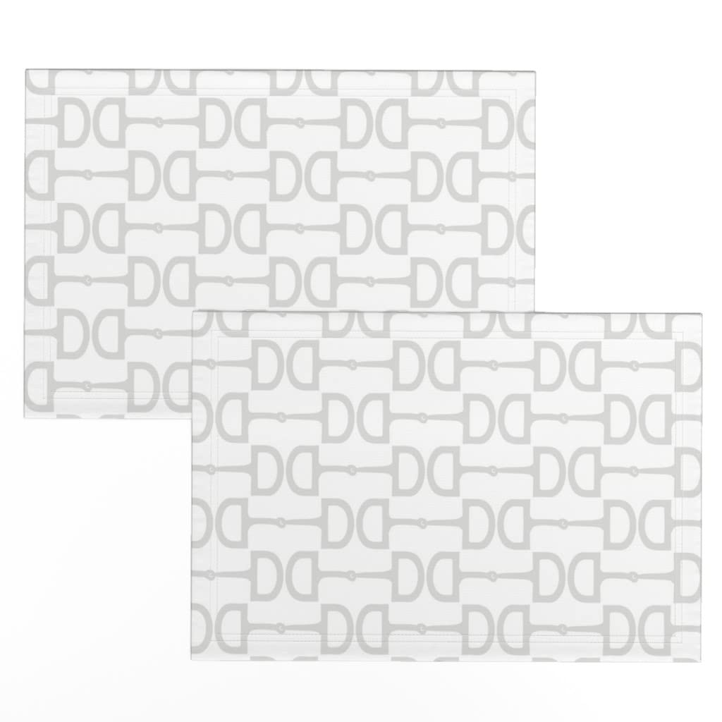 Premium Linen Cotton Canvas Placemats Set of 2 - Equestrian Horse Western Pony Design, Modern Gray & White Print Table Mats for Dining, Kitchen Decor, Party Table Setting