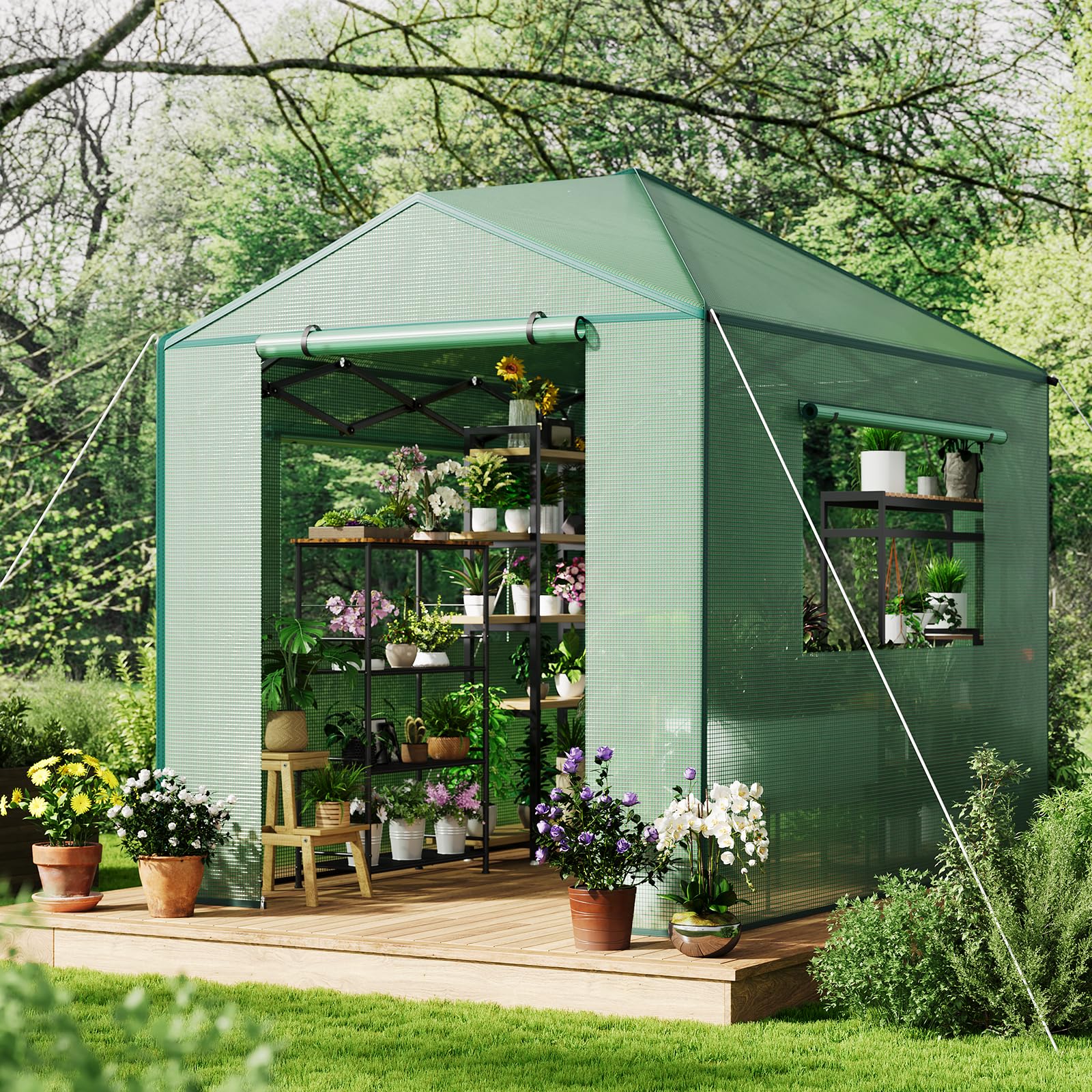 8x6 FT Pop Up Greenhouse - Portable Walk-in Indoor & Outdoor Greenhouse for Garden, Patio, Backyard | Zippered Doors & Window with PE Cover (96x72 inch) - Perfect for Seed Starting, Plant Protection & Year-Round Gardening