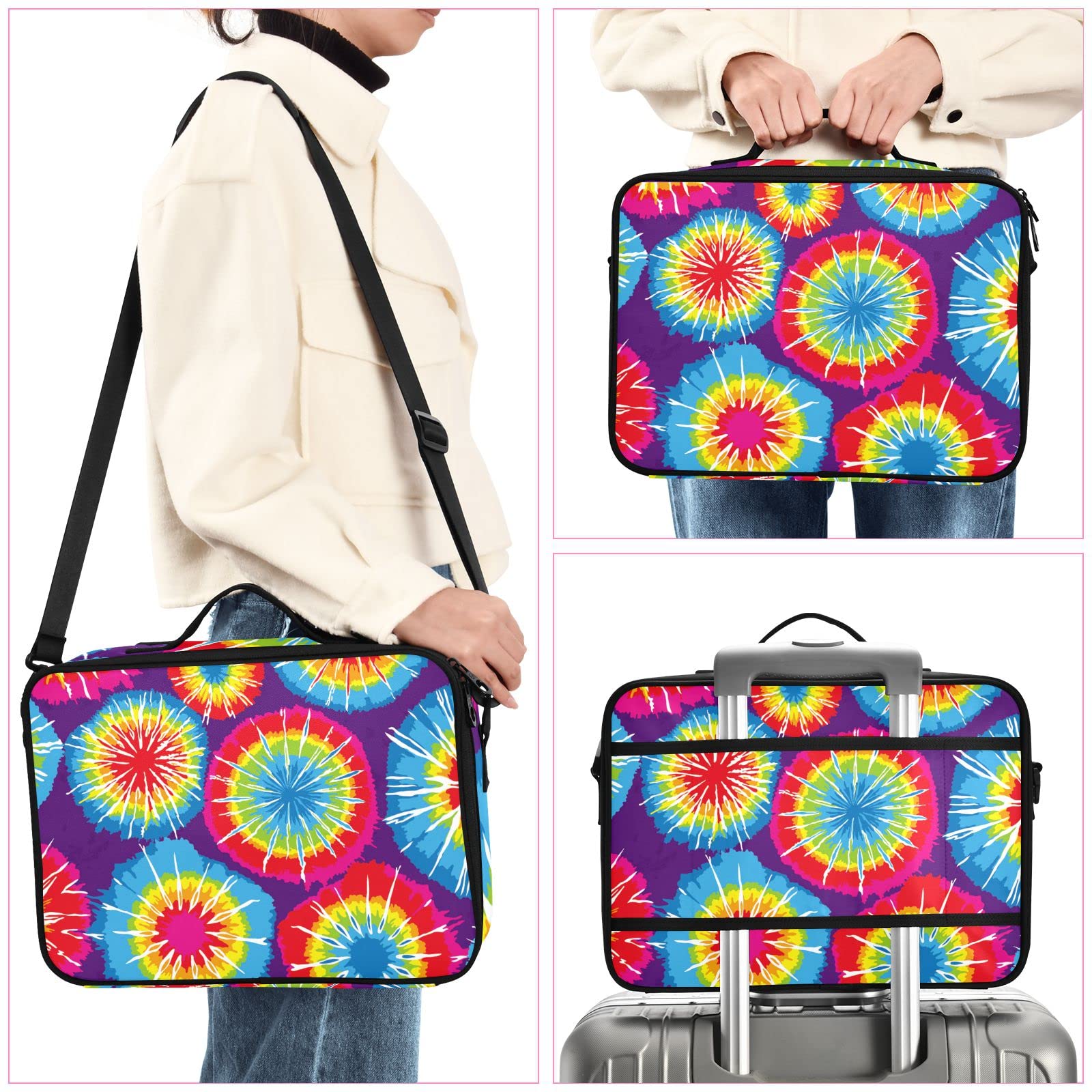 GAIREG Large Watercolor Ethnic Lotus Travel Makeup Bag - Rainbow Tie Dye Cosmetic Train Case Organizer for Women | Perfect for Travel, Gym & Daily Makeup Storage