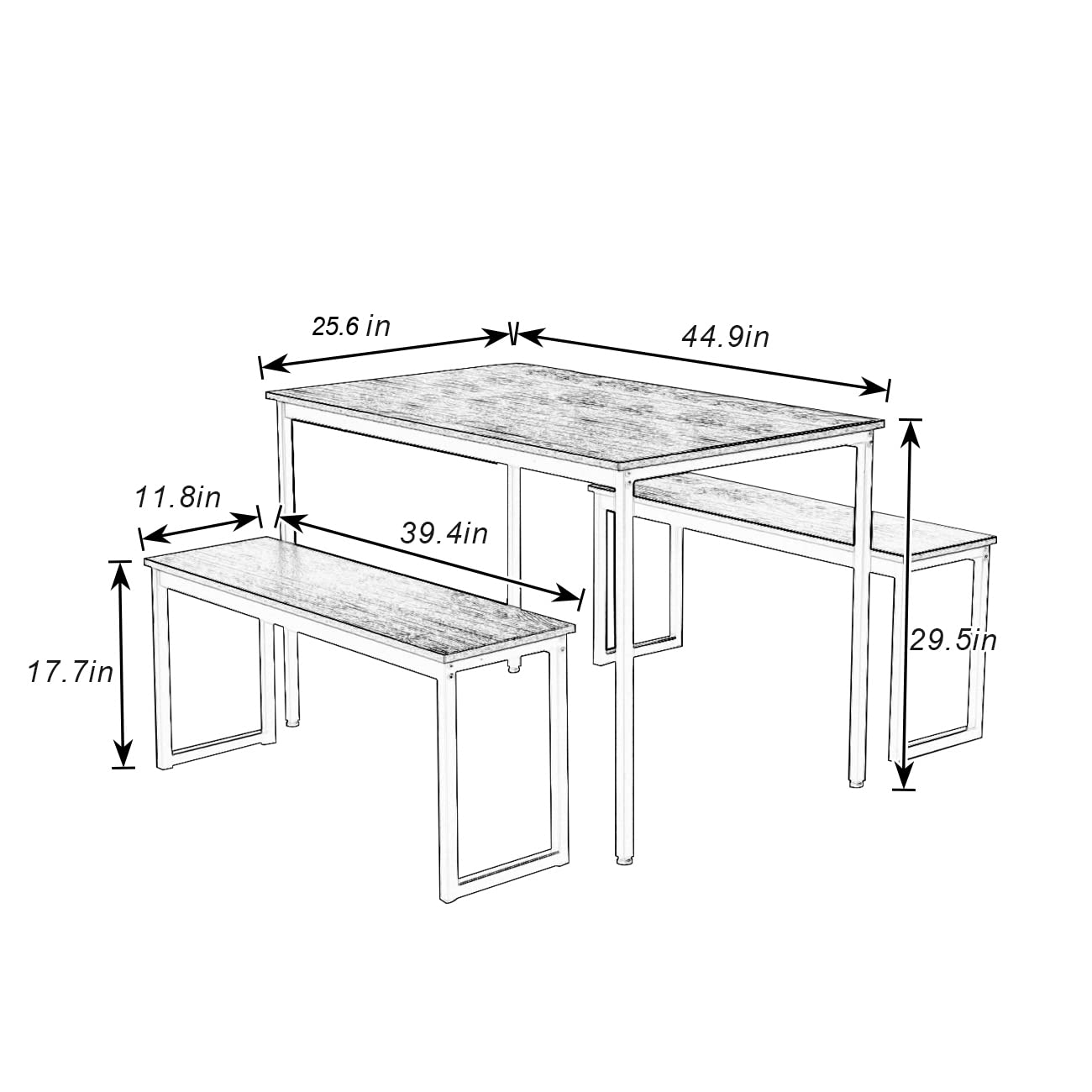DlandHome 3-Piece Rectangular Dining Table Set with 2 Benches for 4 People - Space Saving Kitchen Table & Chairs in Brown | Perfect for Small Apartments, Breakfast Nooks & Cozy Family Meals