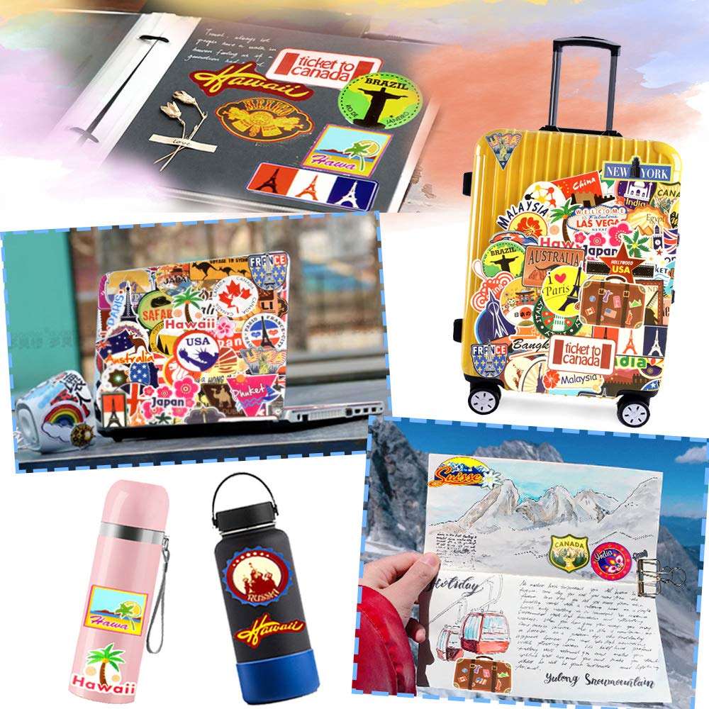 Waterproof Vinyl Stickers 100Pcs - Travel Themed Decals for Laptop, Luggage, Scrapbook, Postcard | Perfect for DIY Crafts, Journaling & Personalizing Accessories