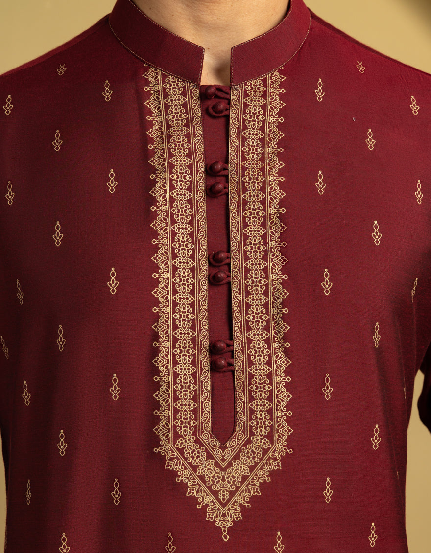 Blended Red Special Kurta by J. Junaid Jamshed | Elegant Pakistani Traditional Wear for Men | Perfect for Eid, Weddings & Festive Occasions