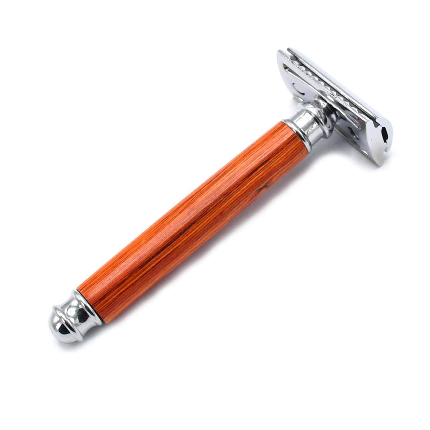 OdontoMed2011® Classic 3-Piece Alloy Safety Razor with Wood Handle - Double Edge Razor for Men BTS-307 | Perfect for Travel & Wet Shaving | Durable & Eco-Friendly Shaving Solution