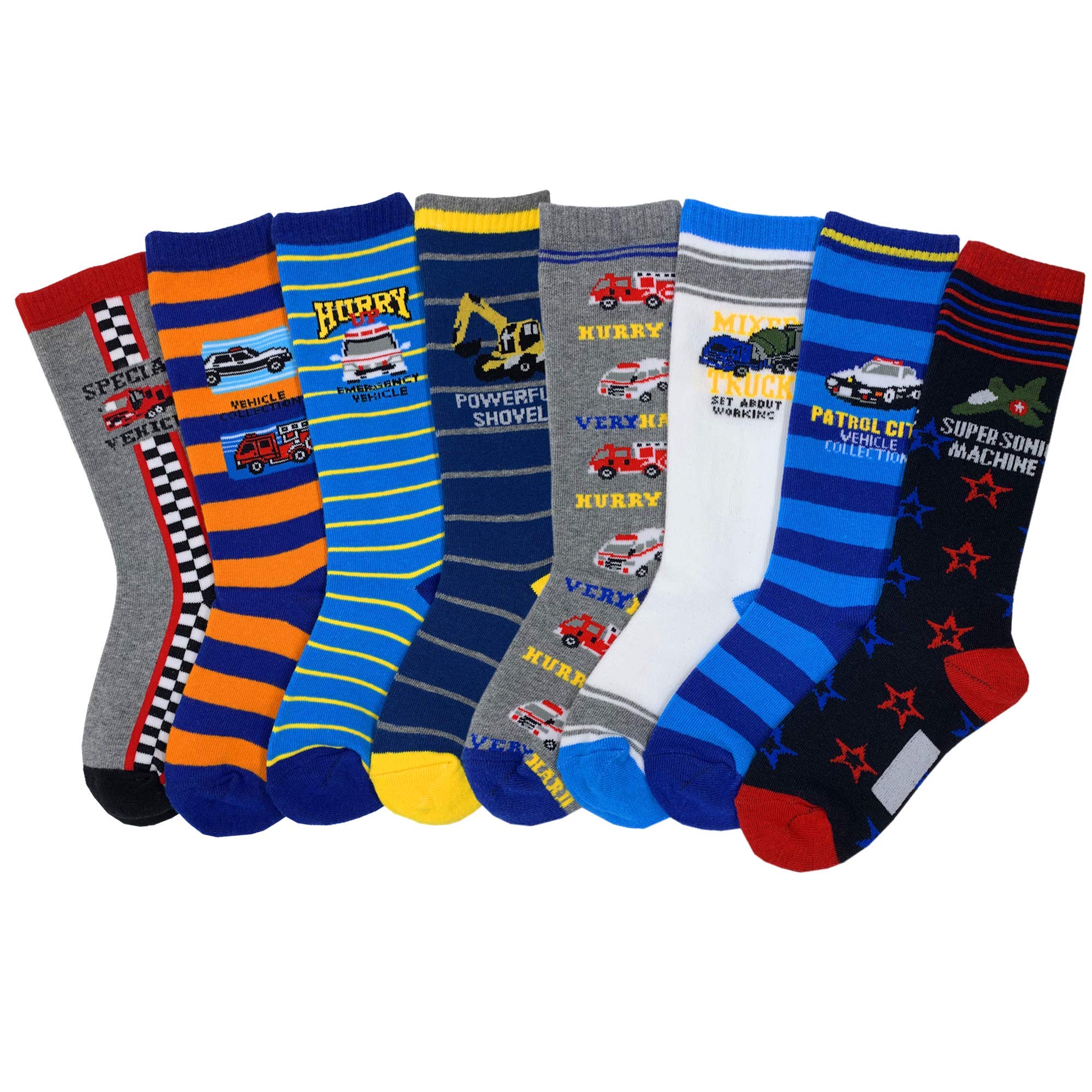 Colorful Stars Boys Knee High Cotton Tube Socks - 8 Pairs Pack for School, Sports & Everyday Comfort - Breathable & Durable Kids Stockings