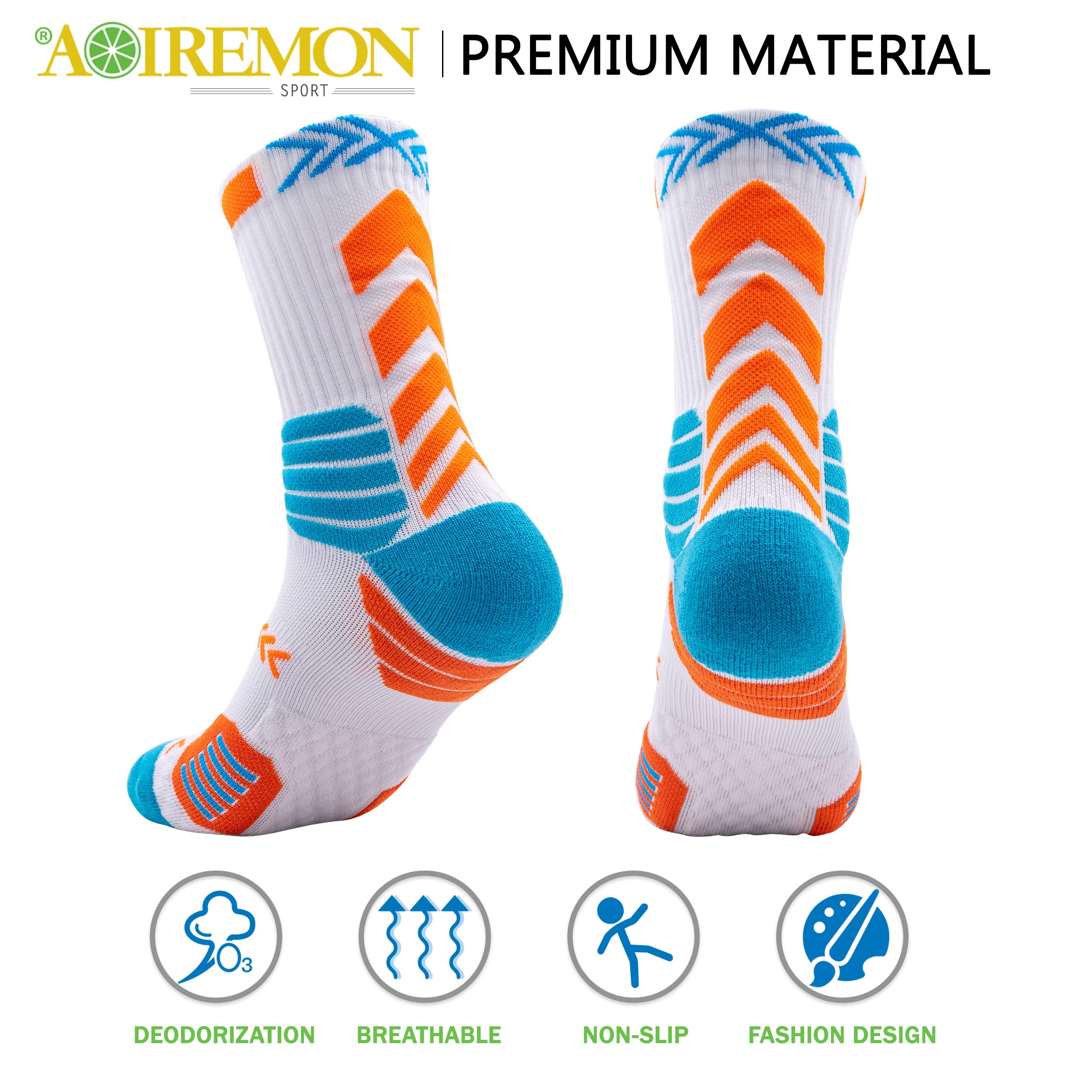 AOIREMON Elite Basketball Cushion Socks - Mid Calf Woven Athletic Socks for Men & Women - Soft Breathable Crew Socks for Football, Soccer, Running, Hiking & Sports - Perfect for Gym, Workout & Outdoor Activities