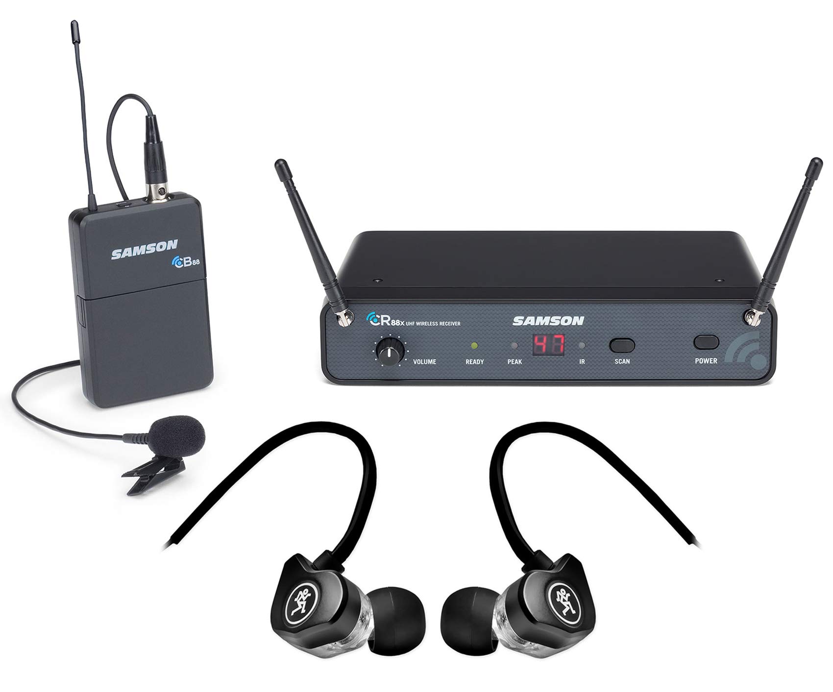 Samson Concert 88x Wireless UHF Lavalier Microphone with D Band & Earbuds - Professional Clip-on Mic for Public Speaking, Interviews, YouTube Videos & Live Performances