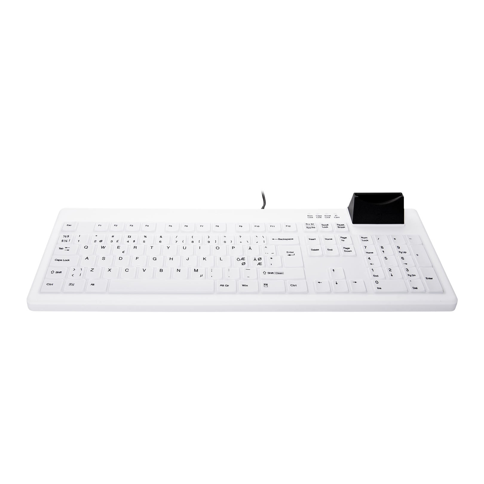 AK C8200F Wipeable Keyboard with Smart Card Reader - White Wired USB Keyboard for Office, Banking & Healthcare - Durable, Easy-to-Clean Keyboard for Secure Workstations