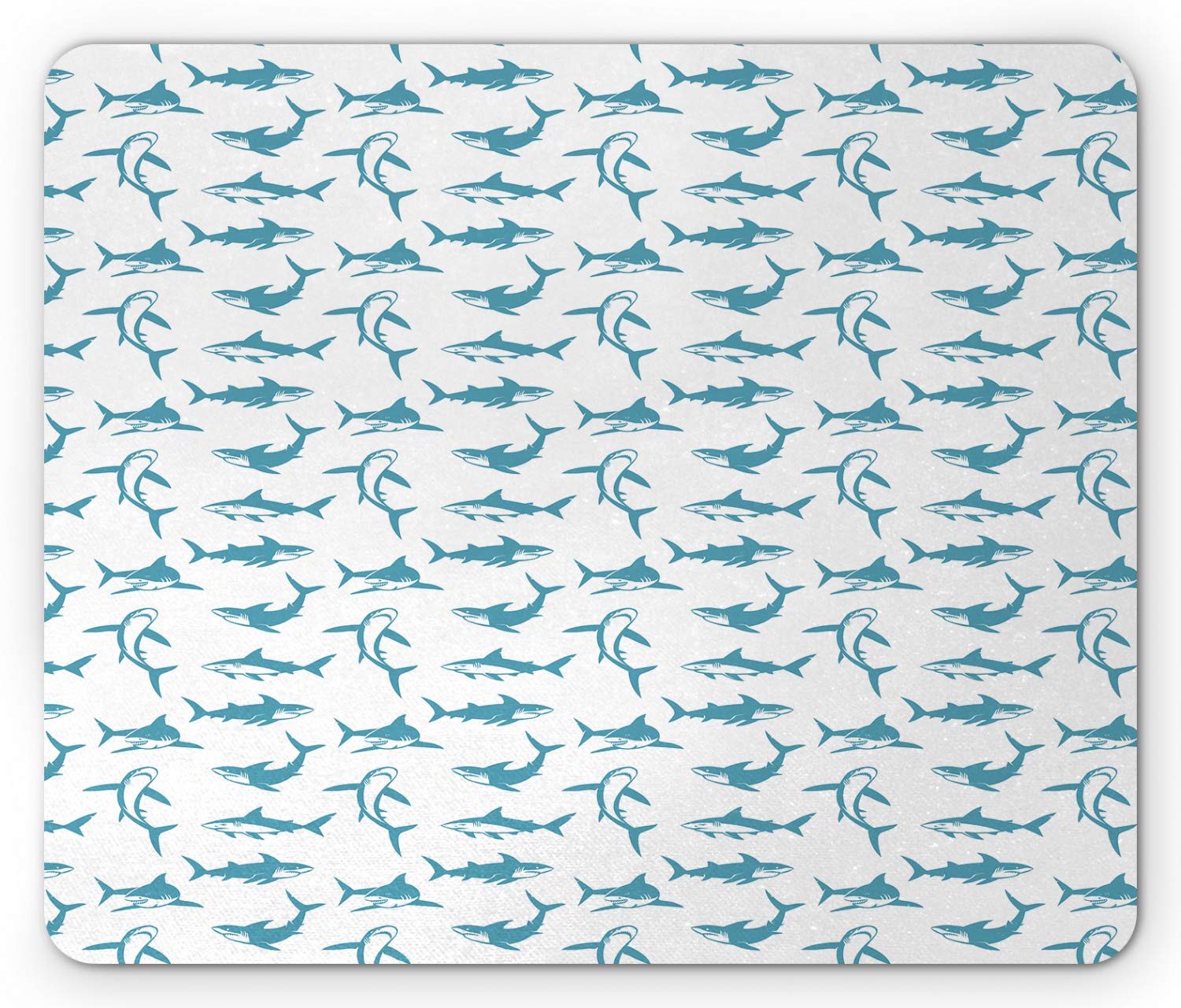 Ambesonne Shark Mouse Pad - Non-Slip Rubber Gaming Mousepad with Marine Cartoon Design of Blue Fishes with Fins and Sharp Teeth, Standard Size (Blue & White) - Perfect for Office, Gaming & Computer Workstations