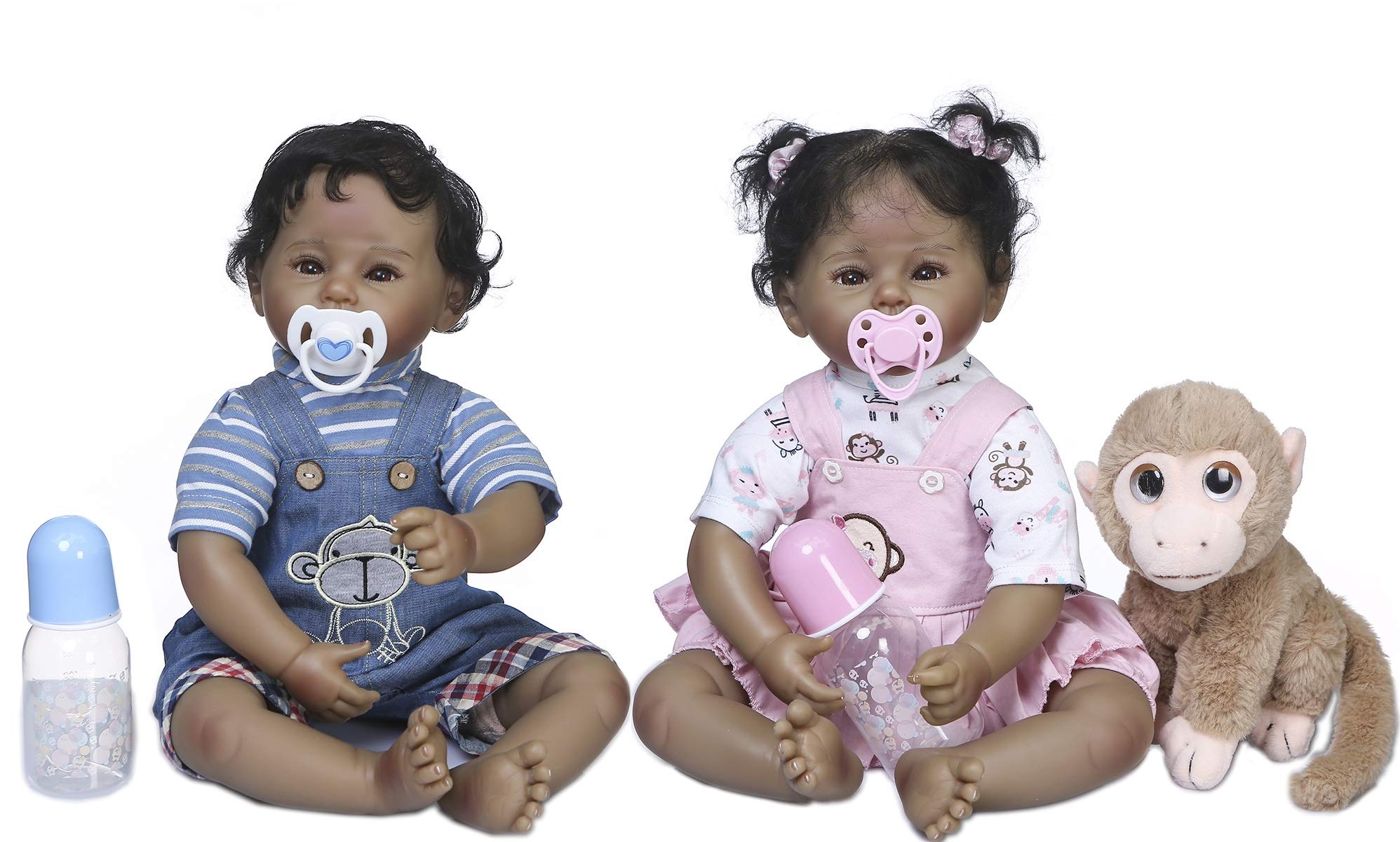 22 Inch Realistic African American Reborn Baby Dolls - Weighted Silicone Twins Set (Boy & Girl) for Kids | Lifelike Newborn Black Baby Dolls for Play, Collecting & Gift Giving