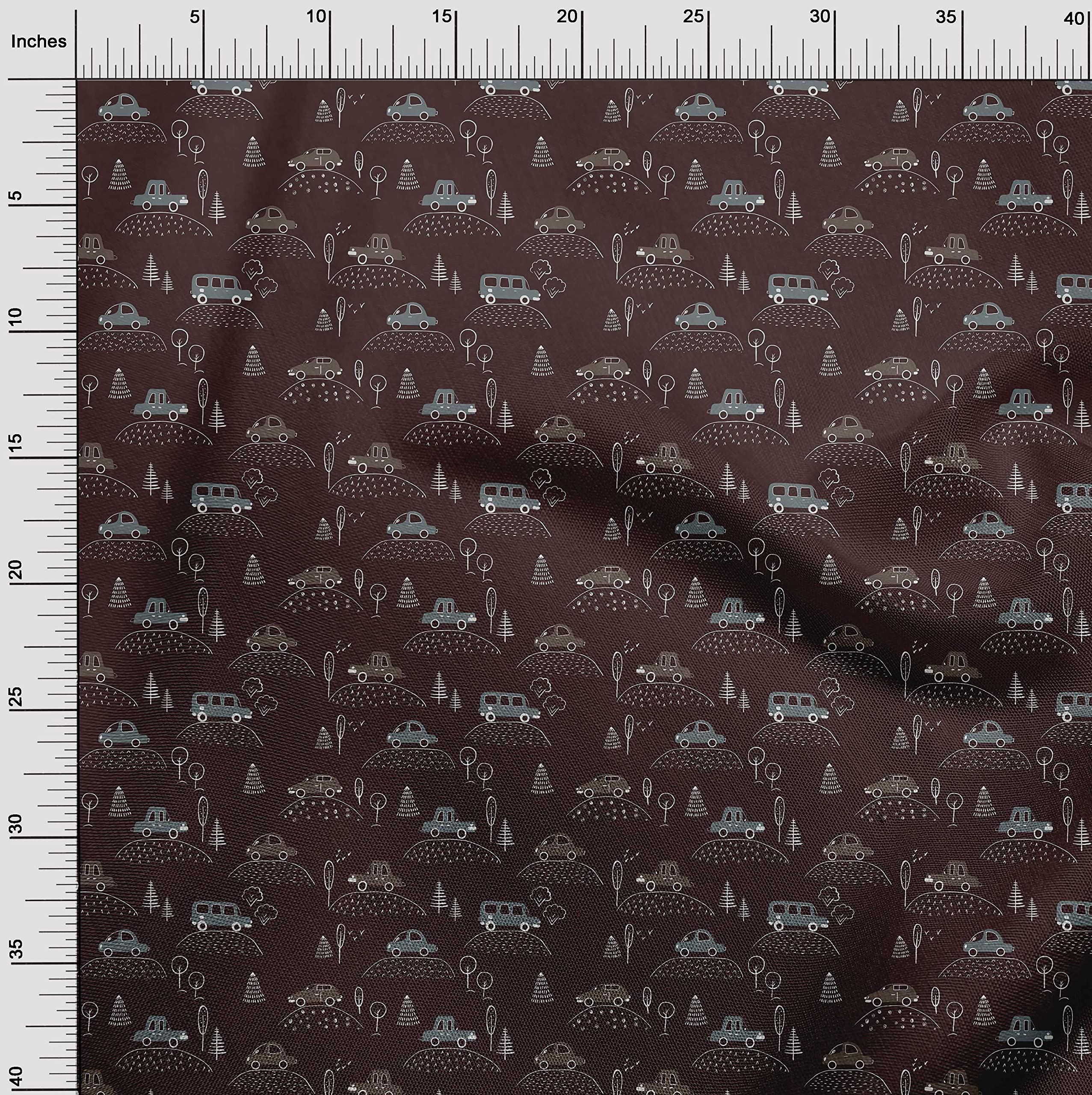 oneOone Polyester Spandex Brown Fabric - 56 Inch Wide Printed Dress Material for Cars & Upholstery | Perfect for DIY Car Seat Covers, Home Decor & Craft Projects