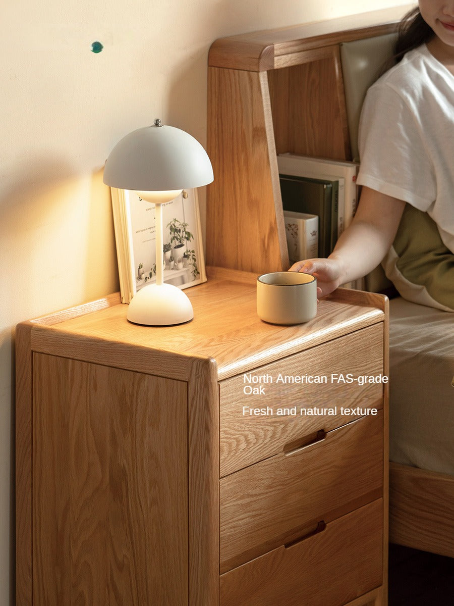 Solid Oak Wood Nightstand - Modern Nordic Style Bedside Table for Bedroom, Living Room, or Office