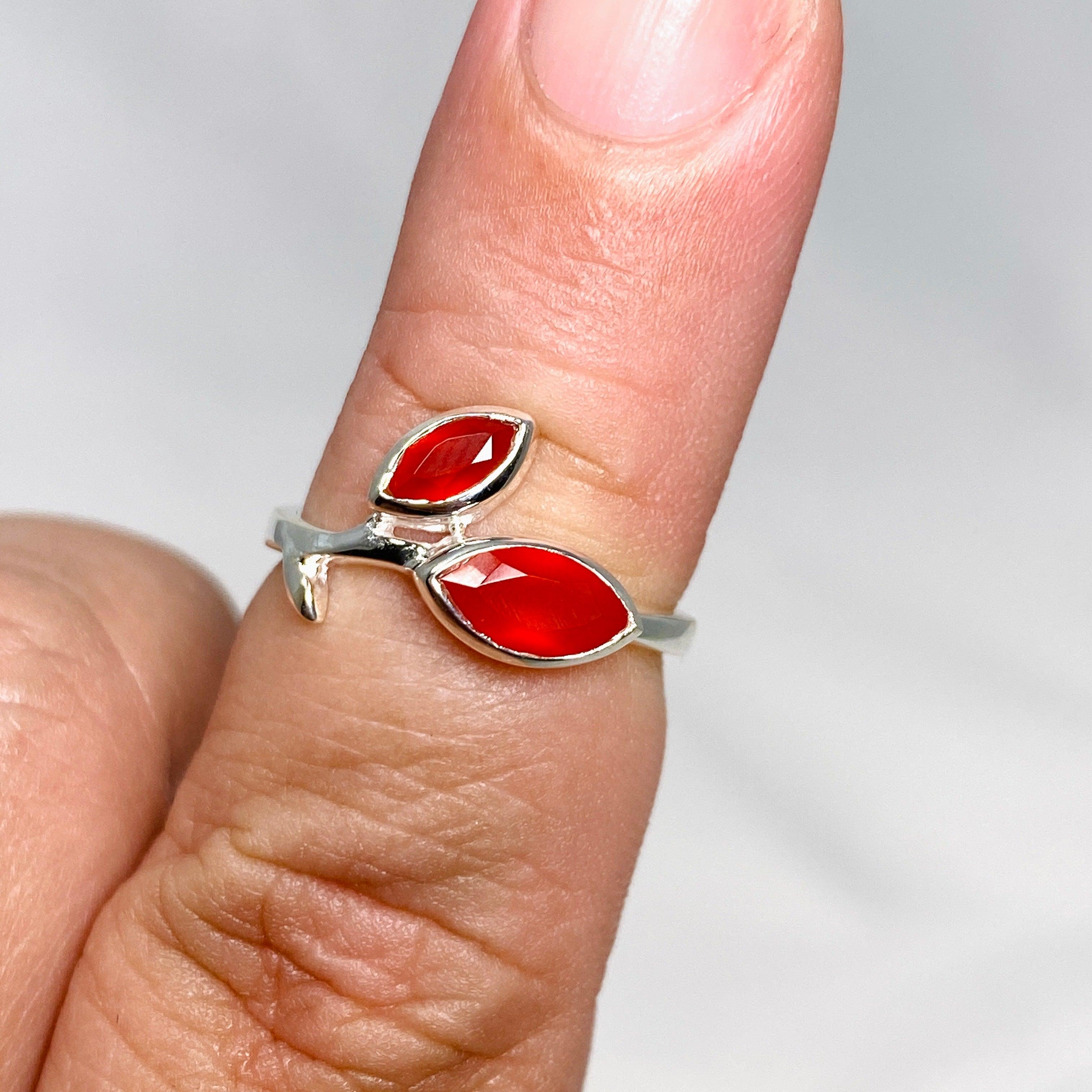 Natural Carnelian Faceted Marquise Multistone Leaf Ring - 925 Sterling Silver Bohemian Jewelry R3735 for Women, Perfect for Boho Chic Outfits, Festivals and Special Occasions