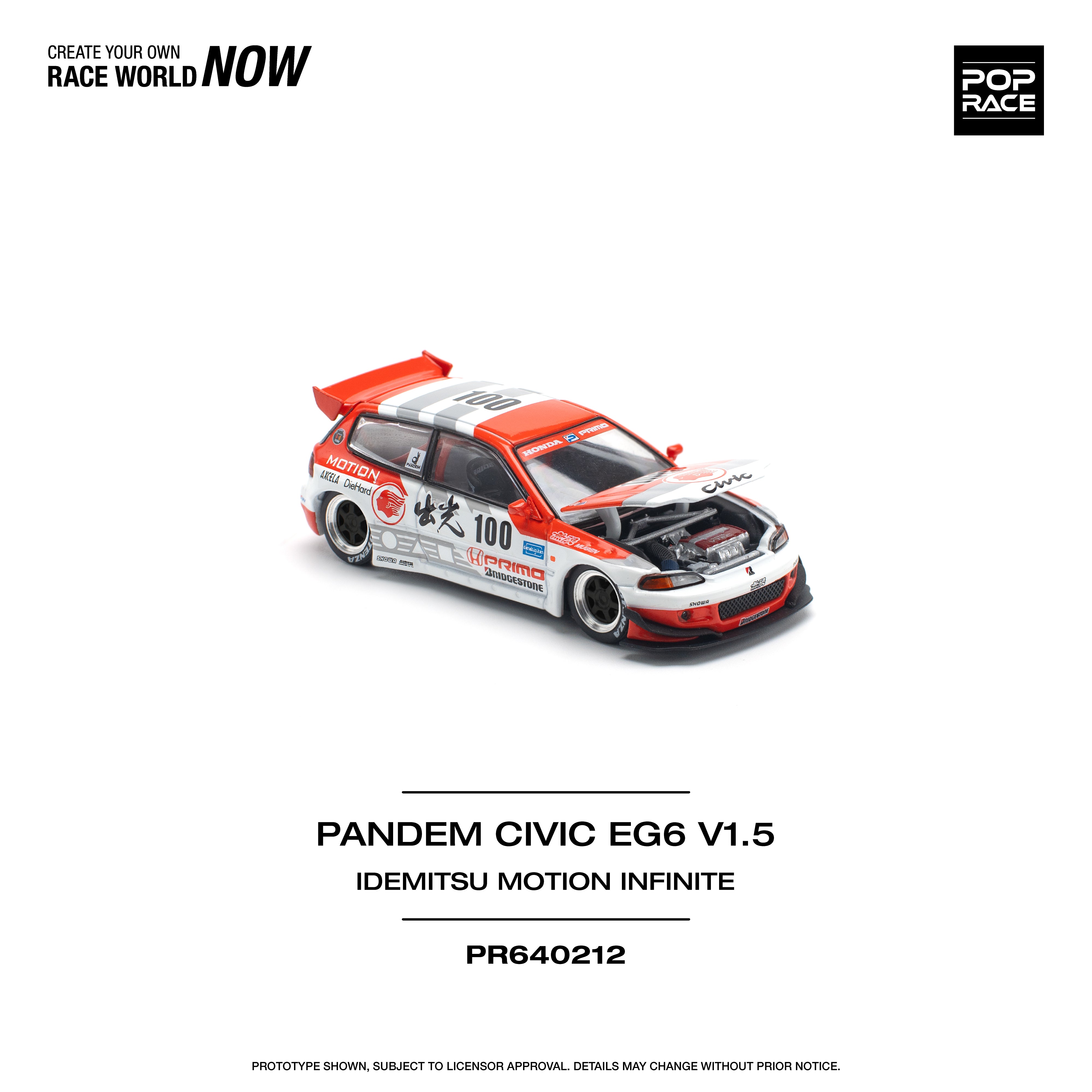 Pop Race 1:64 Scale Honda Civic EG6 Pandem Widebody Idemitsu Racing Livery Diecast Model Car - Perfect for Collectors, Racing Enthusiasts & Display Cases