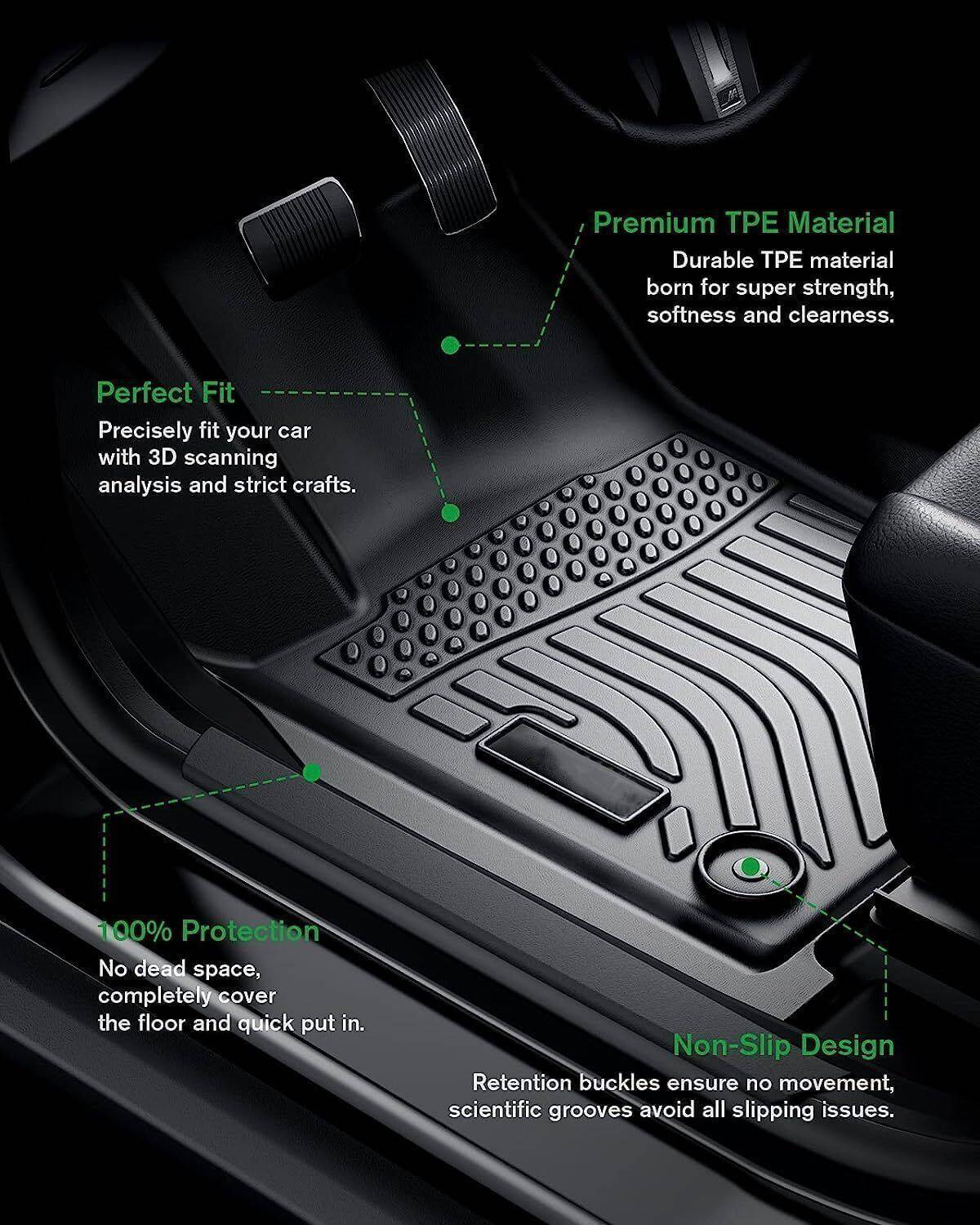 2024-2025 Chevrolet Trax & Buick Envista All-Weather Floor Mats - 3-Piece TPE Car Floor Liners Set - Non-Slip Black Interior Protector for SUV - Perfect for Road Trips, Winter Snow & Mud Protection