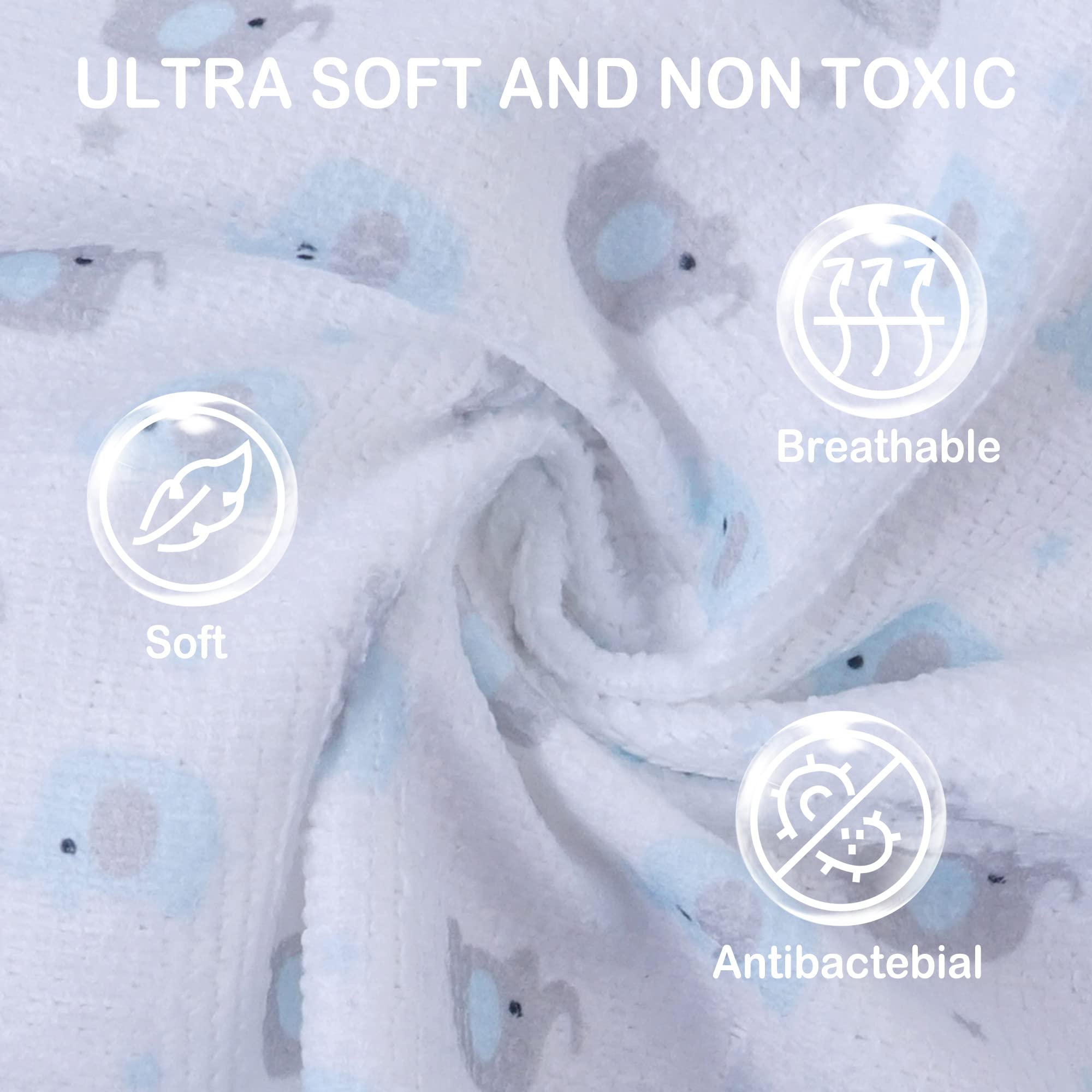24-Pack Ultra Soft Baby Washcloths - Extra Absorbent & Gentle for Sensitive Skin | 9x9 Inch Unisex Baby Towels for Face & Body Care | Perfect for Newborns, Toddlers & Kids Bath Time (Blue Elephant Design)