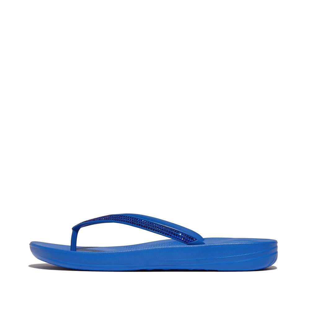 FitFlop Iqushion Sparkle Flip Flops Sandals for Women - Comfortable French Blue Glitter Beach Sandals with Arch Support | Perfect for Pool, Vacation & Summer Outfits