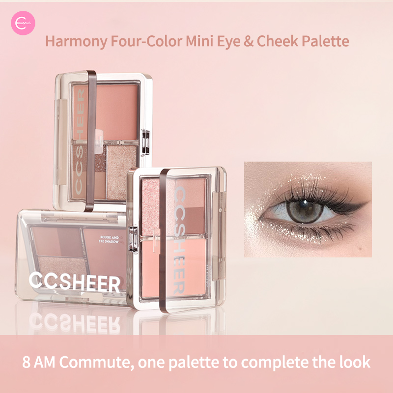 CCSHEER 4-in-1 Mini Eye & Cheek Palette - Neutral Matte & Shimmer Makeup Set for Eyeshadow, Blush, Highlighter & Contour - Perfect for Everyday Wear & Professional Makeup Looks