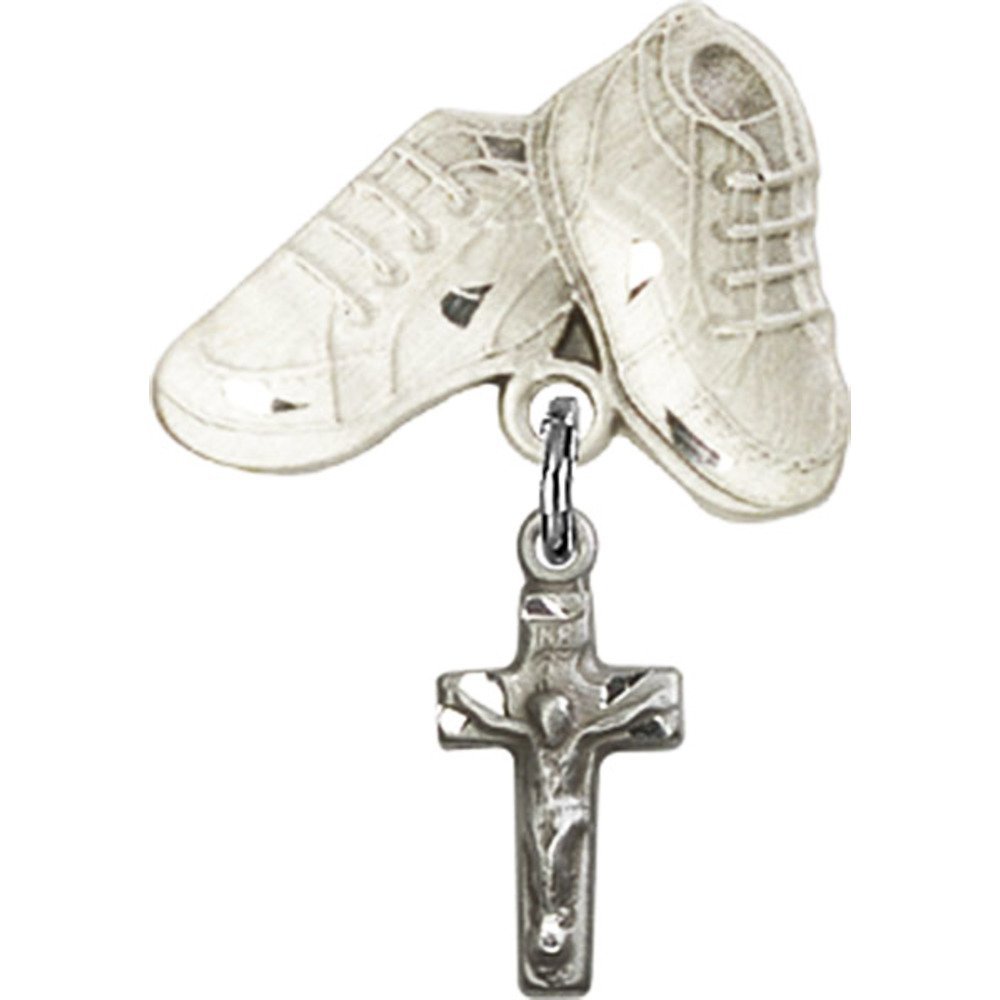 Bonyak Sterling Silver Saint Medal Jewelry - Baby Badge with Crucifix Charm & Boots Pin (1