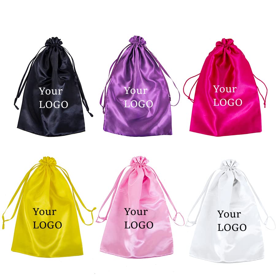 Custom Logo Wig Hair Extension Storage Bags - 20 Pack Red Silk Satin Drawstring Gift Packaging for Hair Bundles | Perfect for Salon Organizers, Travel & Hair Care Storage