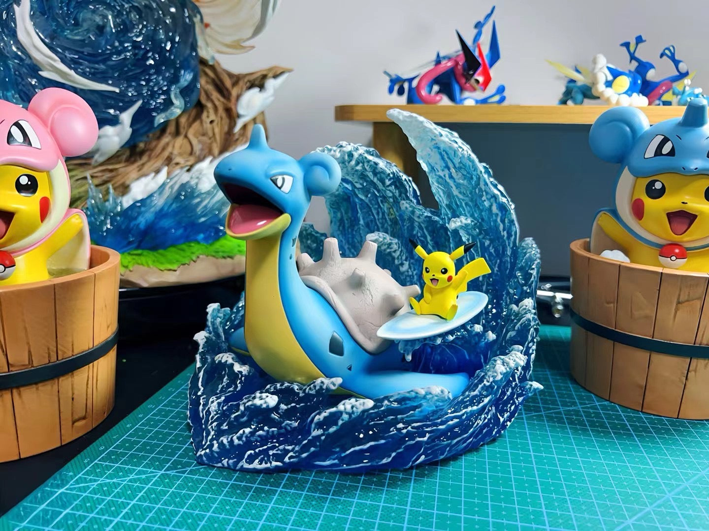 PoKe Studio Lapras & Surfing Pikachu Pokemon Plush Toy - Cute Stuffed Animals for Kids & Collectors | Perfect for Bedroom Decor, Gift Giving, and Anime Fans