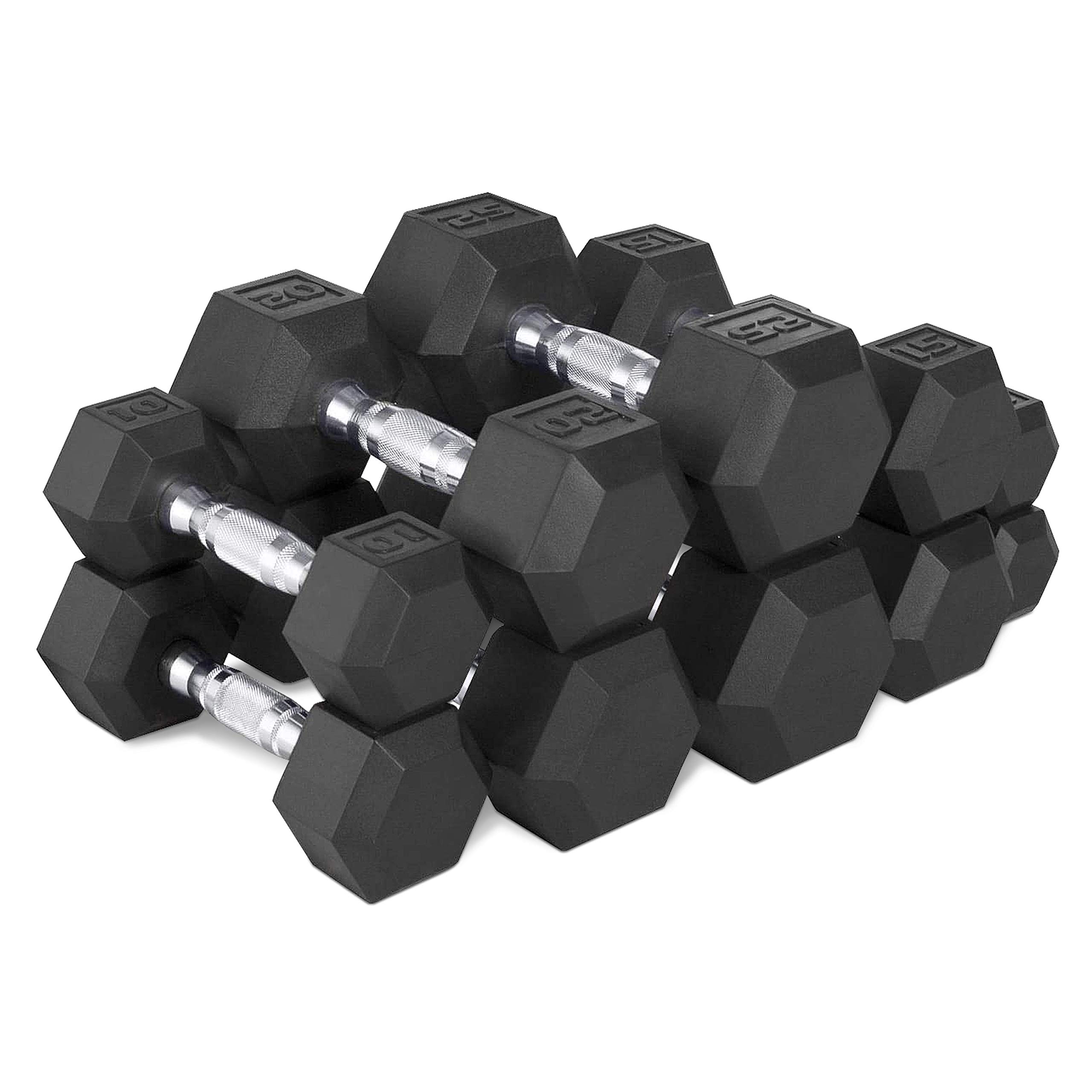 WF Athletic Supply Rubber Coated Hex Dumbbell Set - Non-Slip Hexagonal Design for Muscle Toning, Strength Training & Weight Loss - Multiple Weight Options - Perfect for Home Gym, CrossFit & Fitness Workouts
