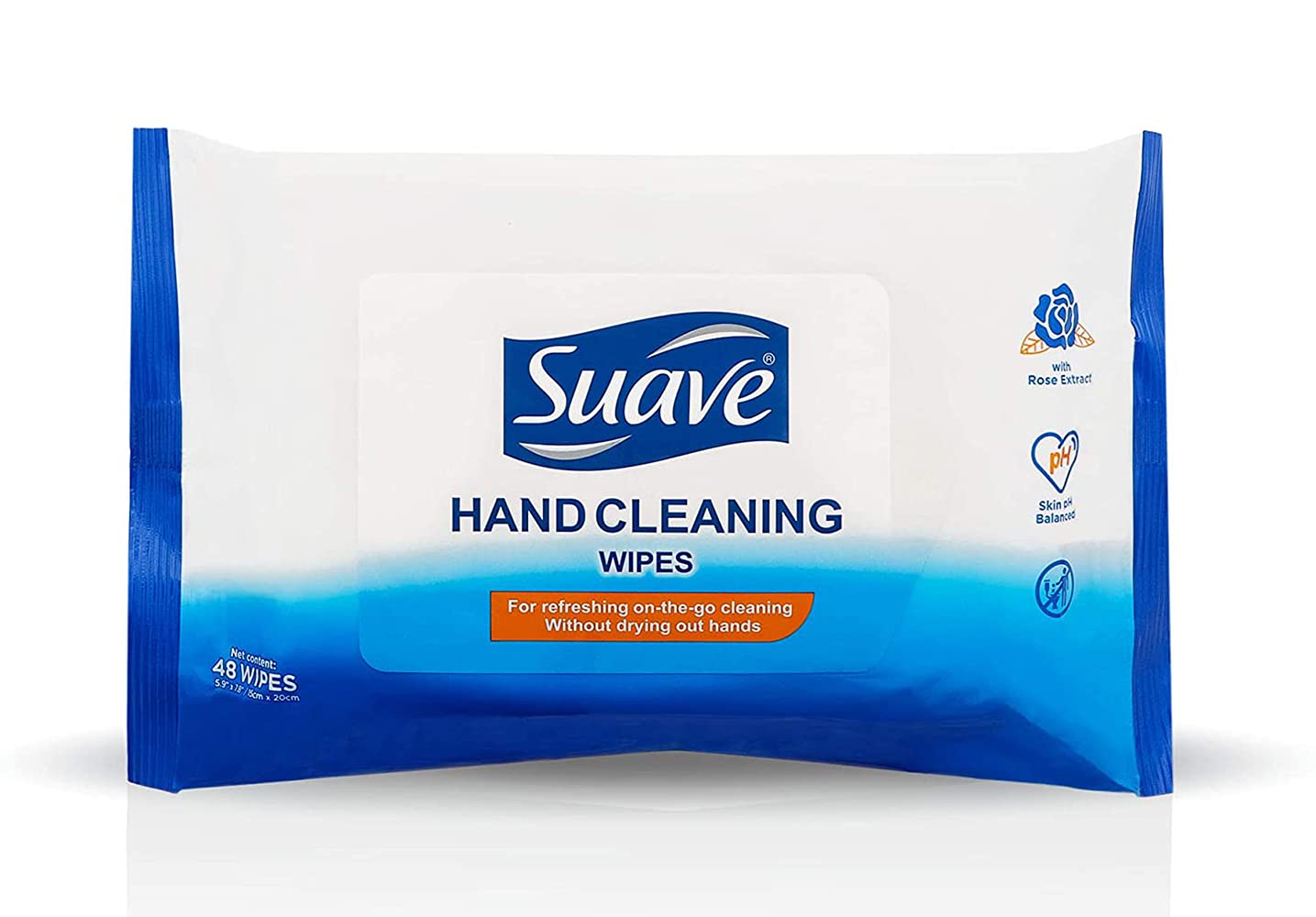 Suave Refreshing Hand Cleaning Wet Wipes with Vitamin E - 48 Count Pack | On-the-Go Sanitizing Wipes for Travel, Gym, Office & Home Use | Gentle Skin Cleansing Wipes for Hands & Face