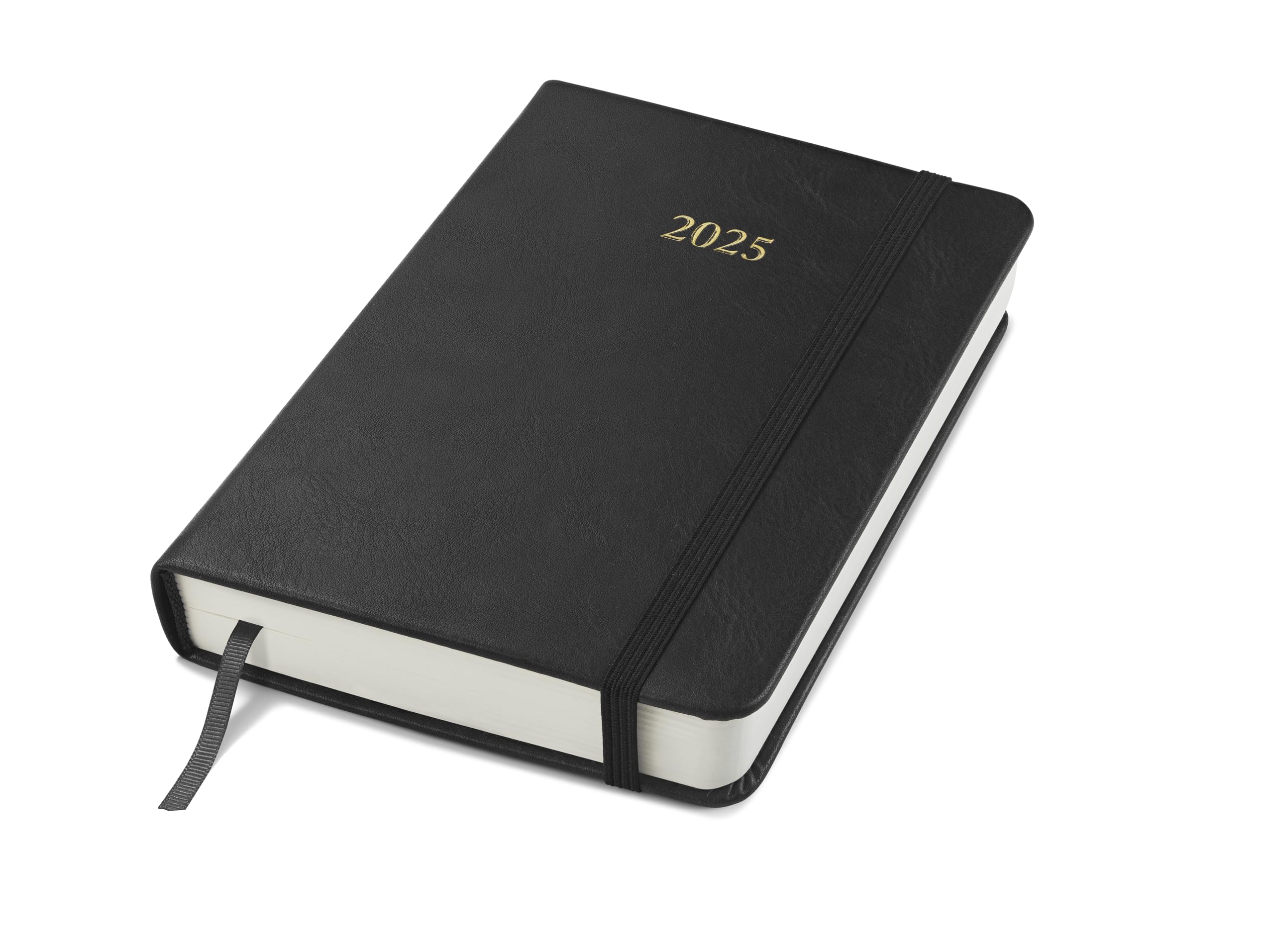 Wykeham's Executive 2025 Daily Planner & Journal - Premium Leather Cover, 4.5×3.5 Inch Compact Size, Perfect for Business Professionals, Students & Productivity Tracking (Black) - Ideal for Office, School & Travel Organization
