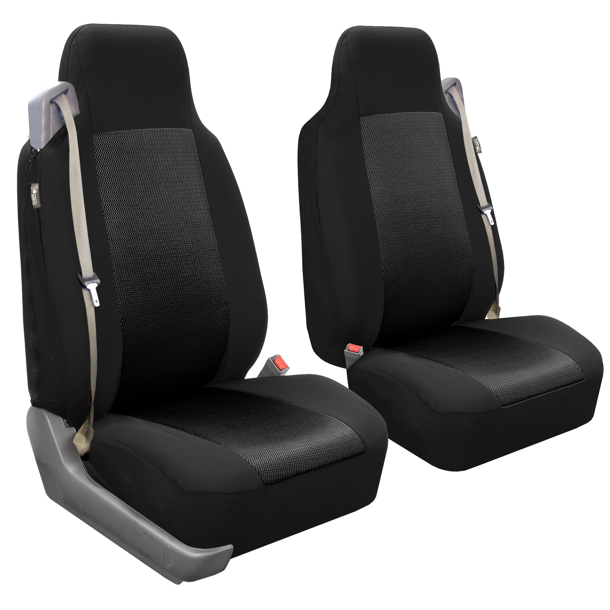 FH Group FH-FB302114 Universal Flat Cloth Car Seat Covers - Solid Black with F11306 Vinyl Floor Mats - Fits Most Cars, Trucks, SUVs & Vans | Perfect for Daily Commute, Road Trips & Vehicle Protection